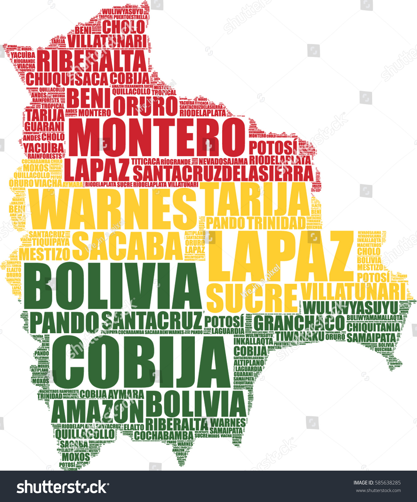 Bolivia Map Silhouette Vector Tag Cloud Stock Vector Royalty Free