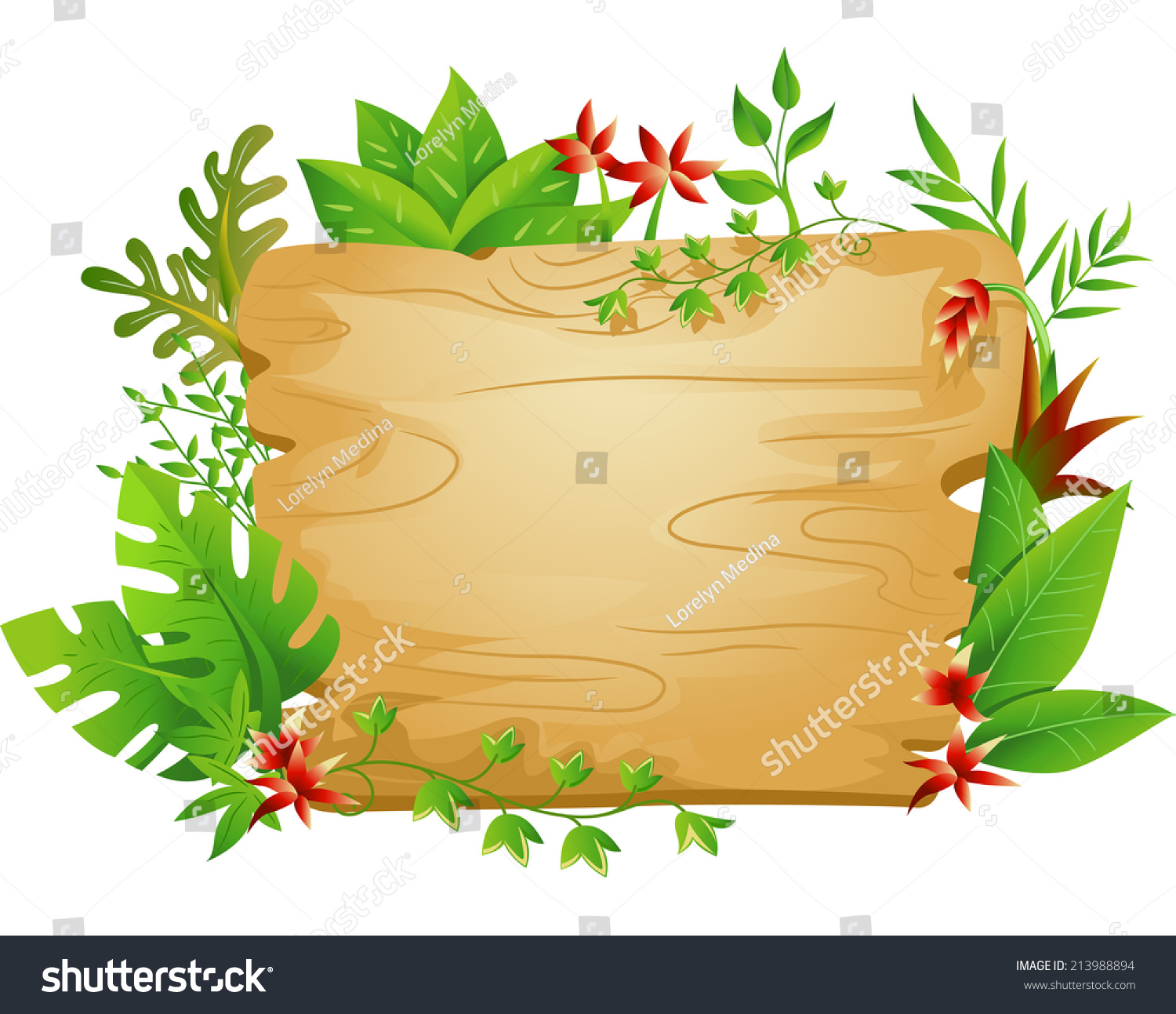 Border Illustration Featuring A Blank Board Surrounded By Jungle Plants 