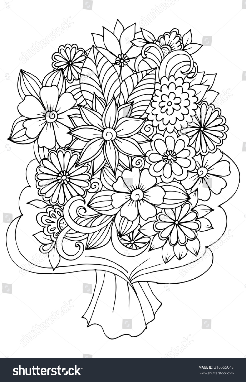 Bouquet Flowers Wrapping Paper Coloring Book Stock Vector 316565048