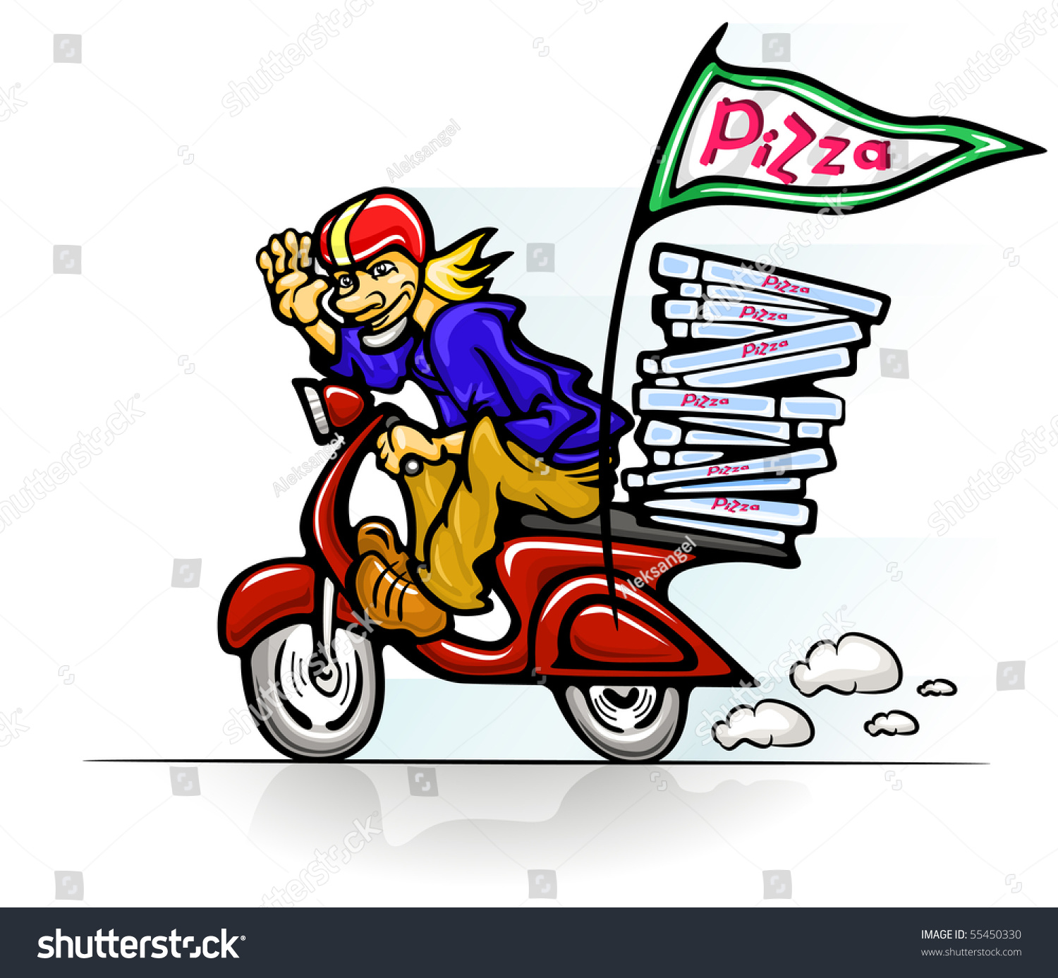 Babe Delivering Pizza On Scooter Vector Illustration Shutterstock