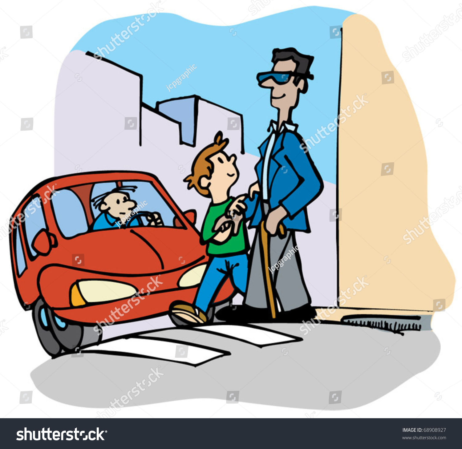 Boy Helps Blind Man Cross Street Stock Vector 68908927 - Shutterstock