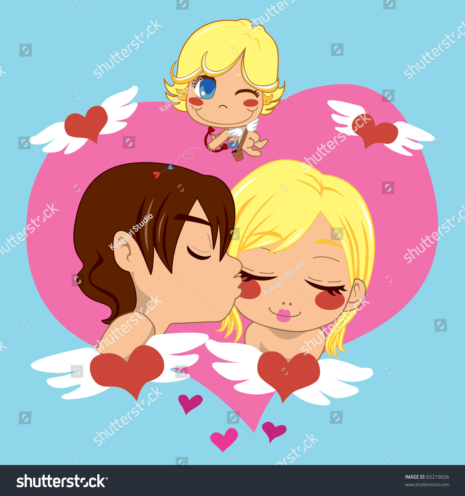 Boy In Love Kissing Girl In Valentines After Being Hit By Cupids Magic Arrows Of Passion 8024