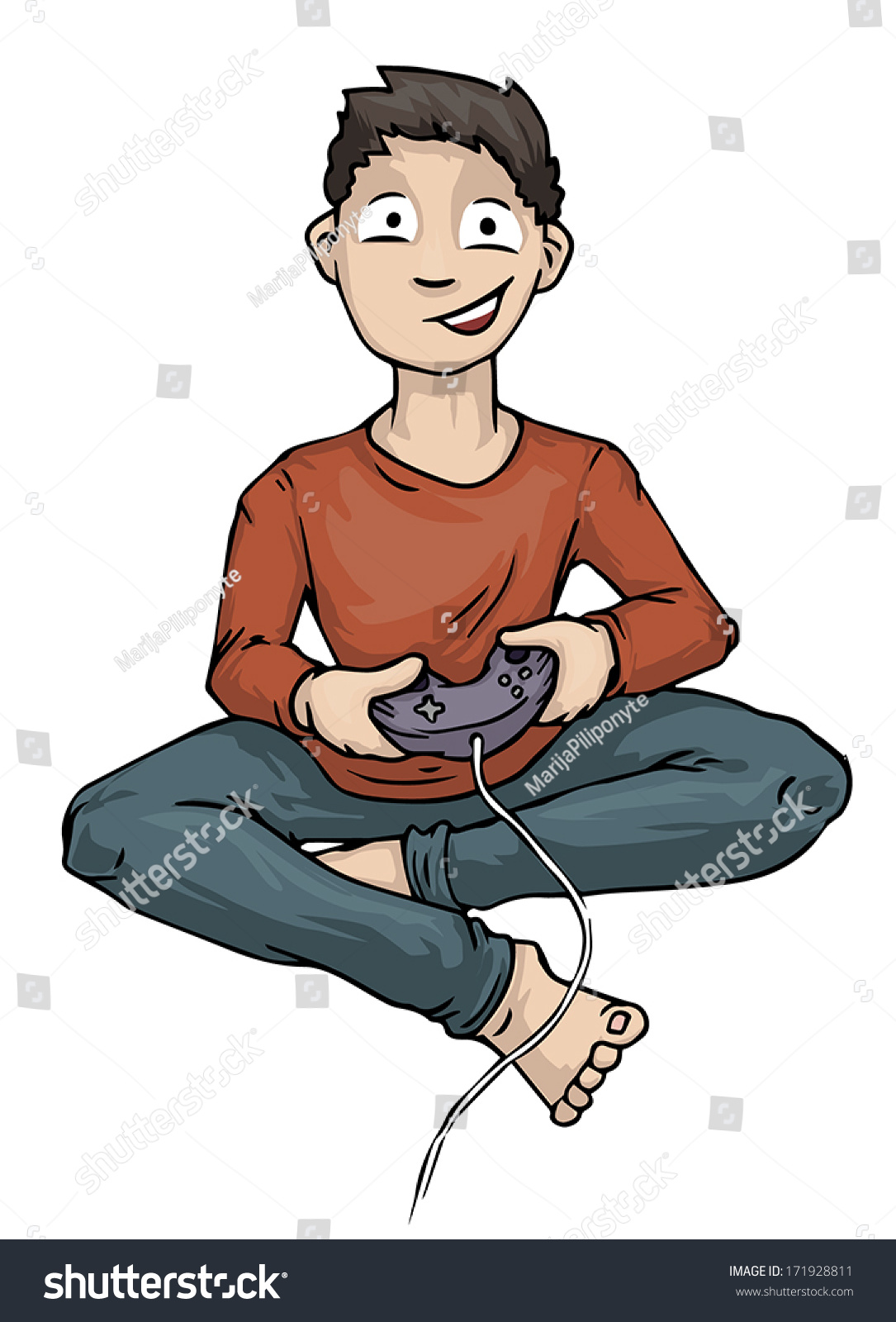 Boy Playing Video Computer Game Holding Stock Vector 171928811 