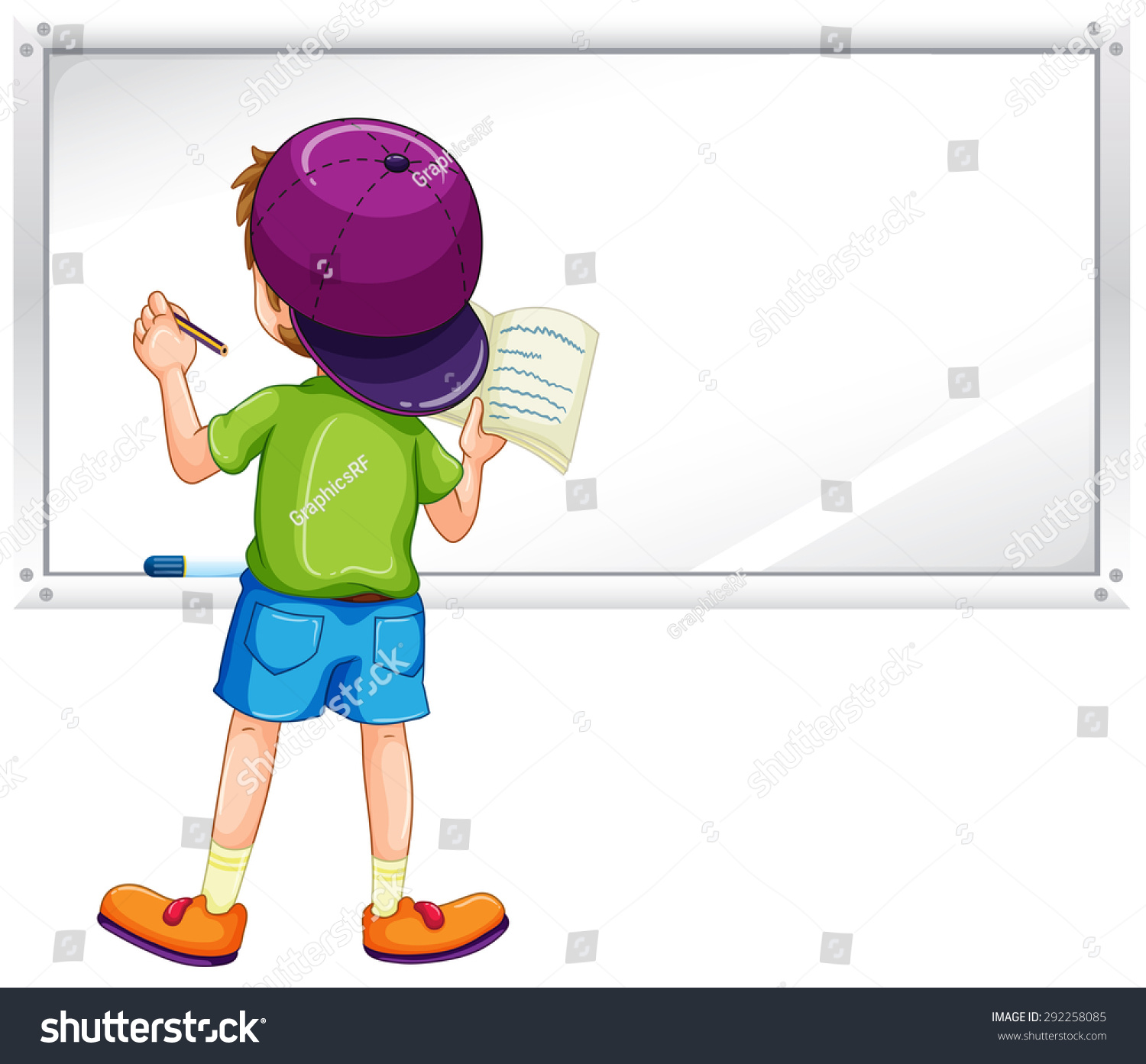 Boy Writing On The Whiteboard With A Marker Stock Vector 292258085