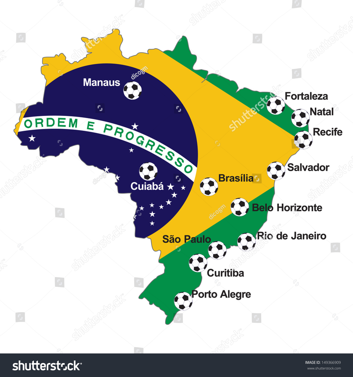 Brazil Soccer 2014 Host Cities Map Stock Vector 149366909 ...