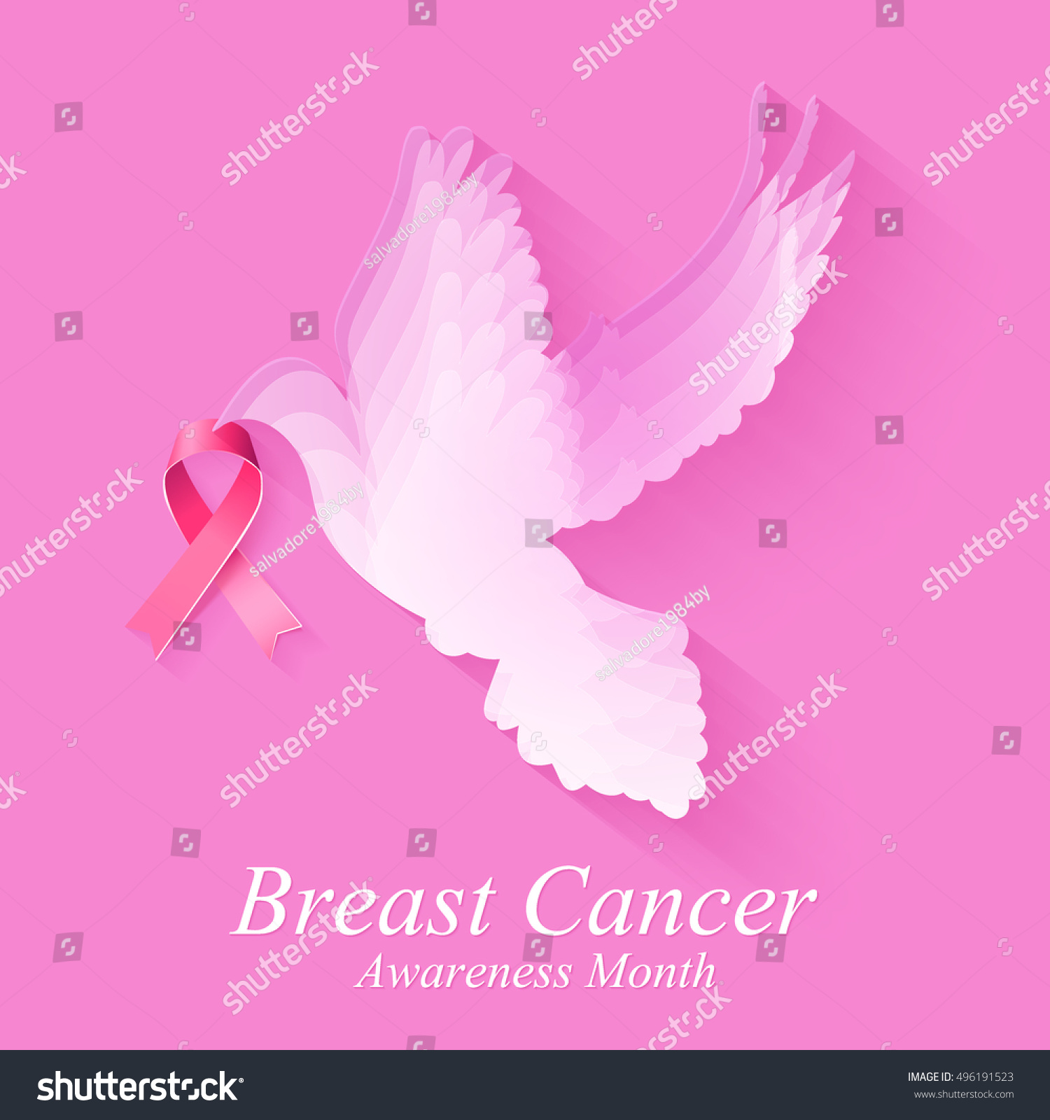 Breast Cancer Awareness Symbolvector Dove Carrying Stock Vector