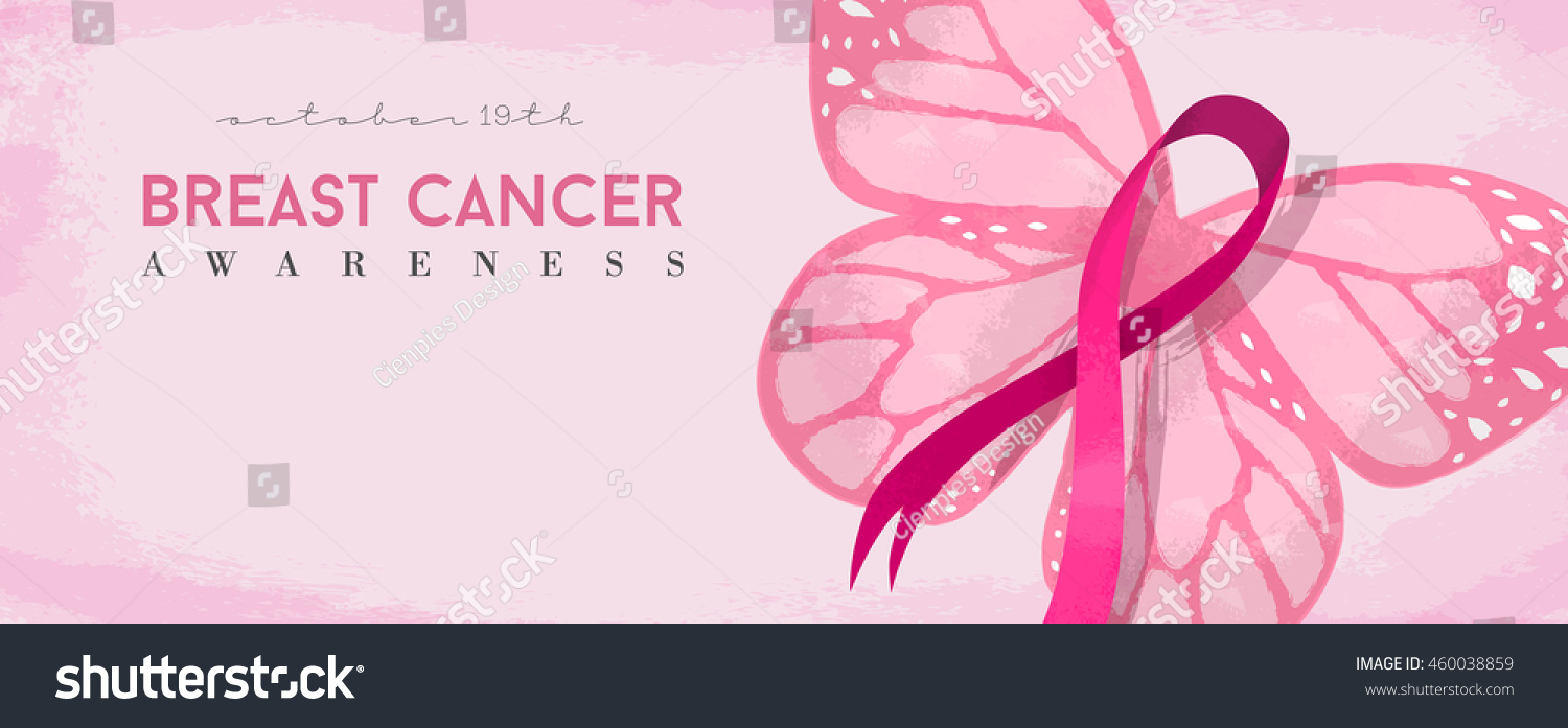 Breast cancer day banner with pink butterfly and awareness ribbon illustration EPS10 vector Breast cancer day banner with pink butterfly and awareness ribbon illustration EPS10 vector
