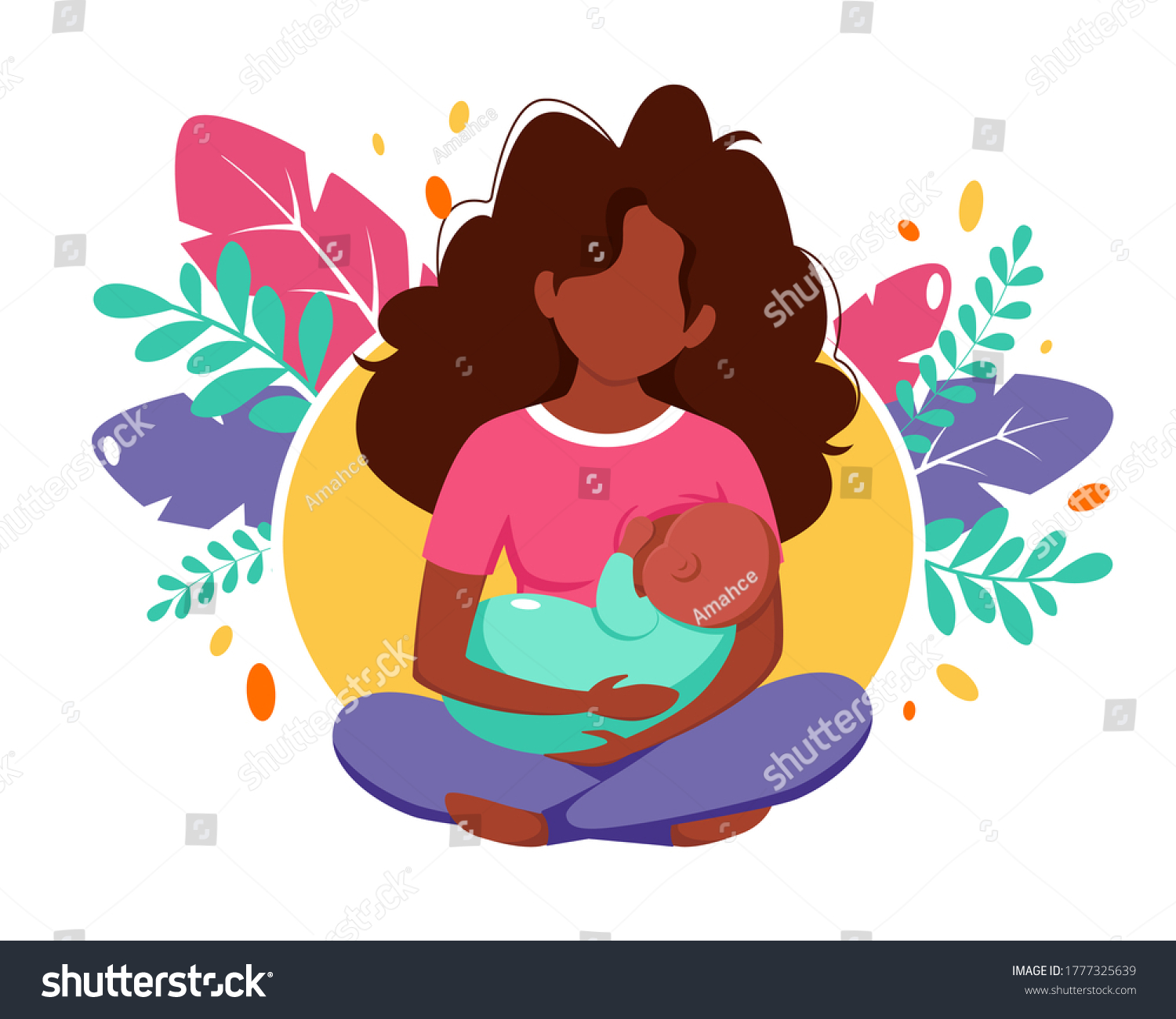 Breastfeeding Concept Black Woman Feeding Baby Stock Vector Royalty