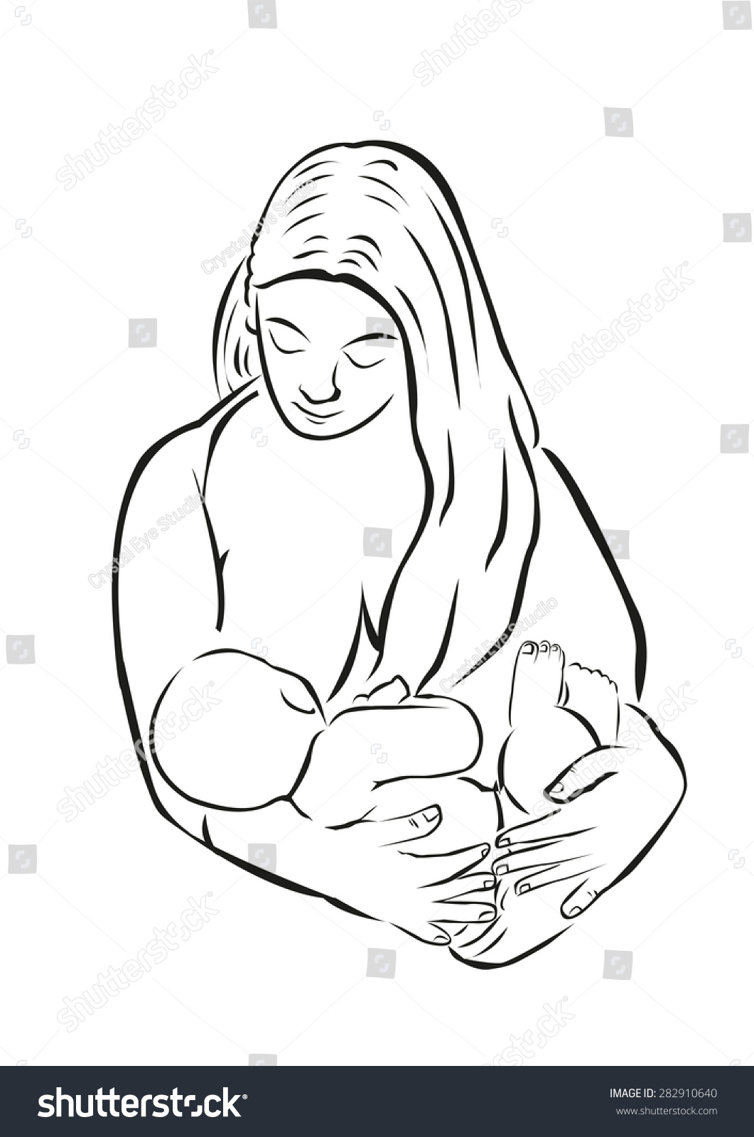 Breastfeeding Line Art Style. Editable Clip Art Drawing. Stock Vector