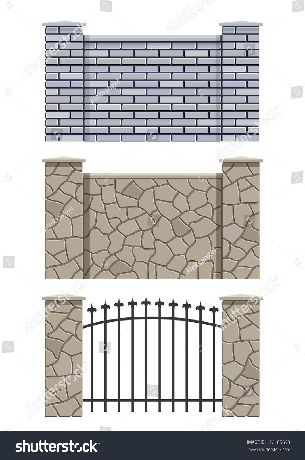 Brick And Stone Fence Set Of Vector Illustration Eps Transparent Objects And Opacity Masks