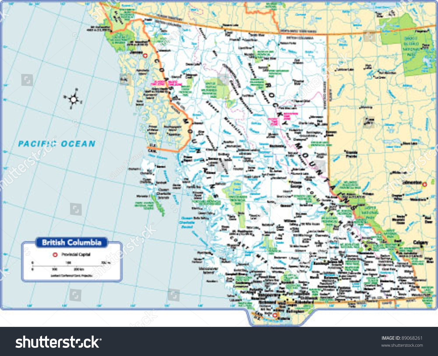 British Columbia Province Map Stock Vector Illustration 89068261