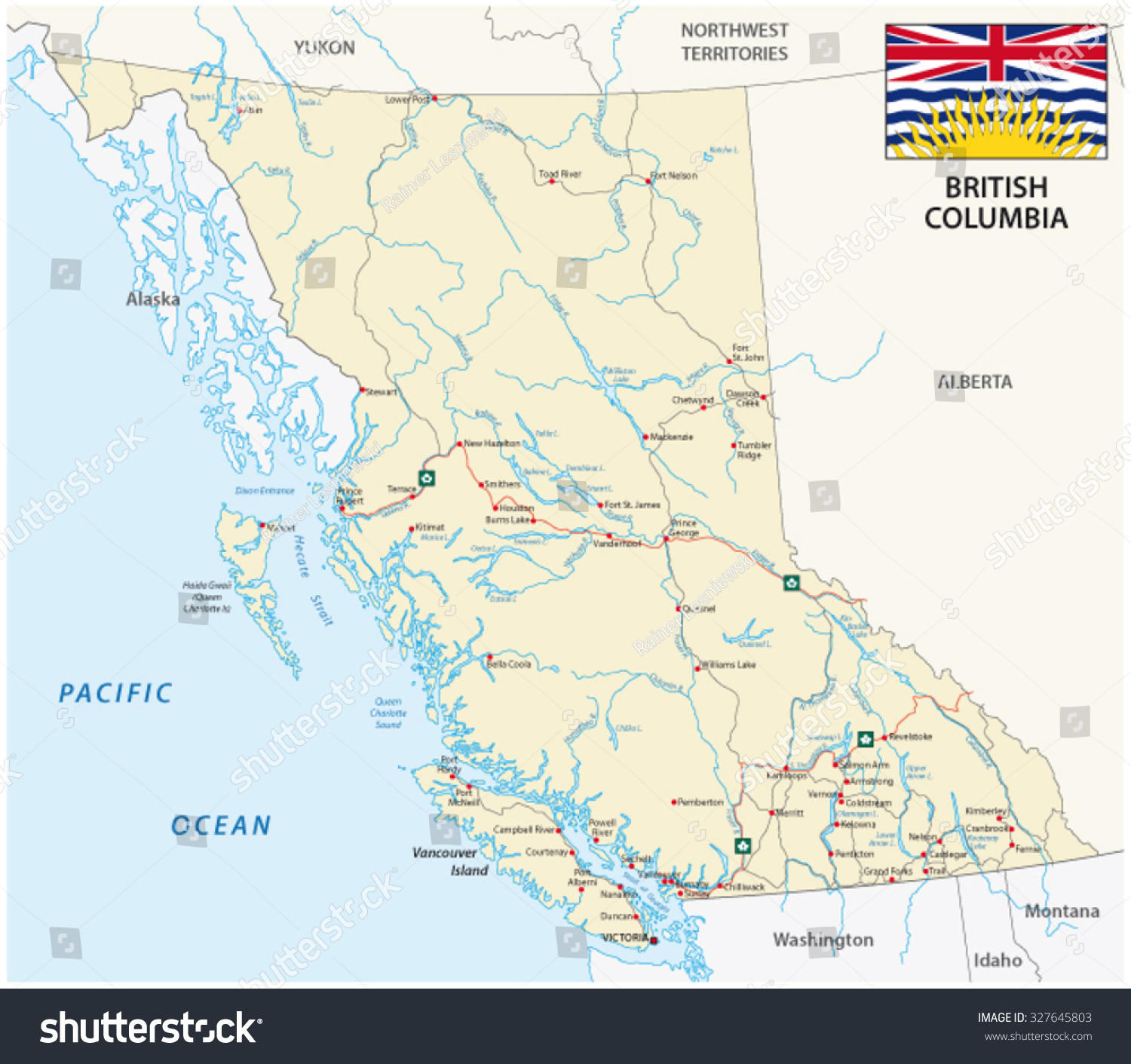 British Columbia Road Map Stock Vector 327645803 - Shutterstock