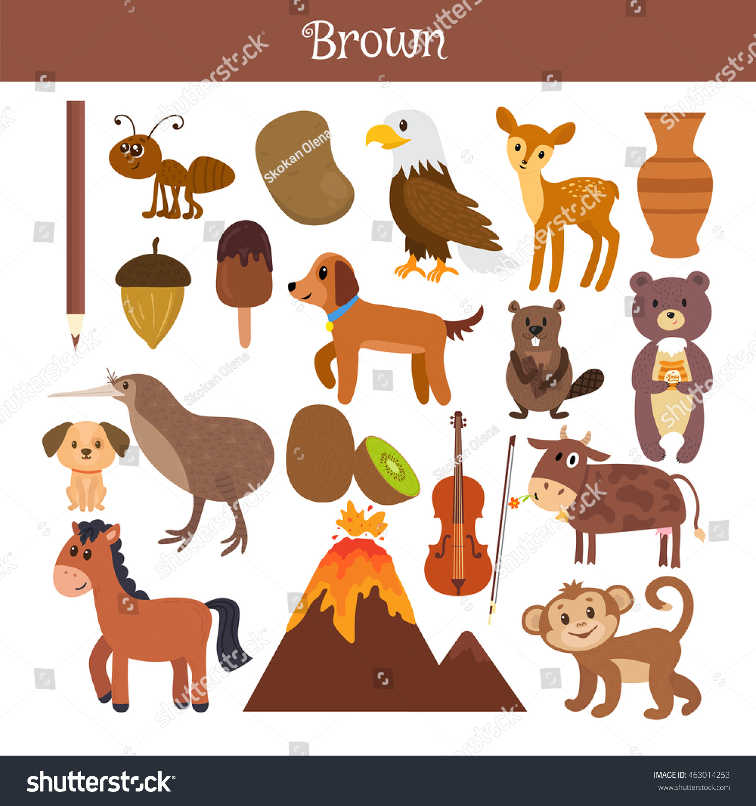 Brown Learn the color Education set Illustration of primary colors Vector illustration Brown Learn the color Education set Illustration of primary colors Vector illustration