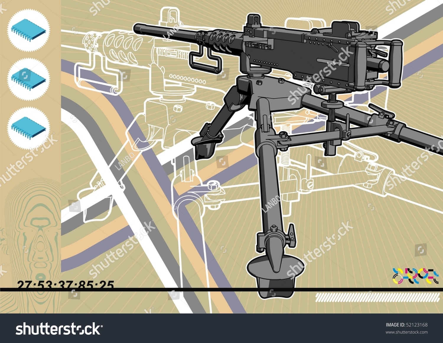 Browning Machine Gun Schematic Design Template Stock Vector 