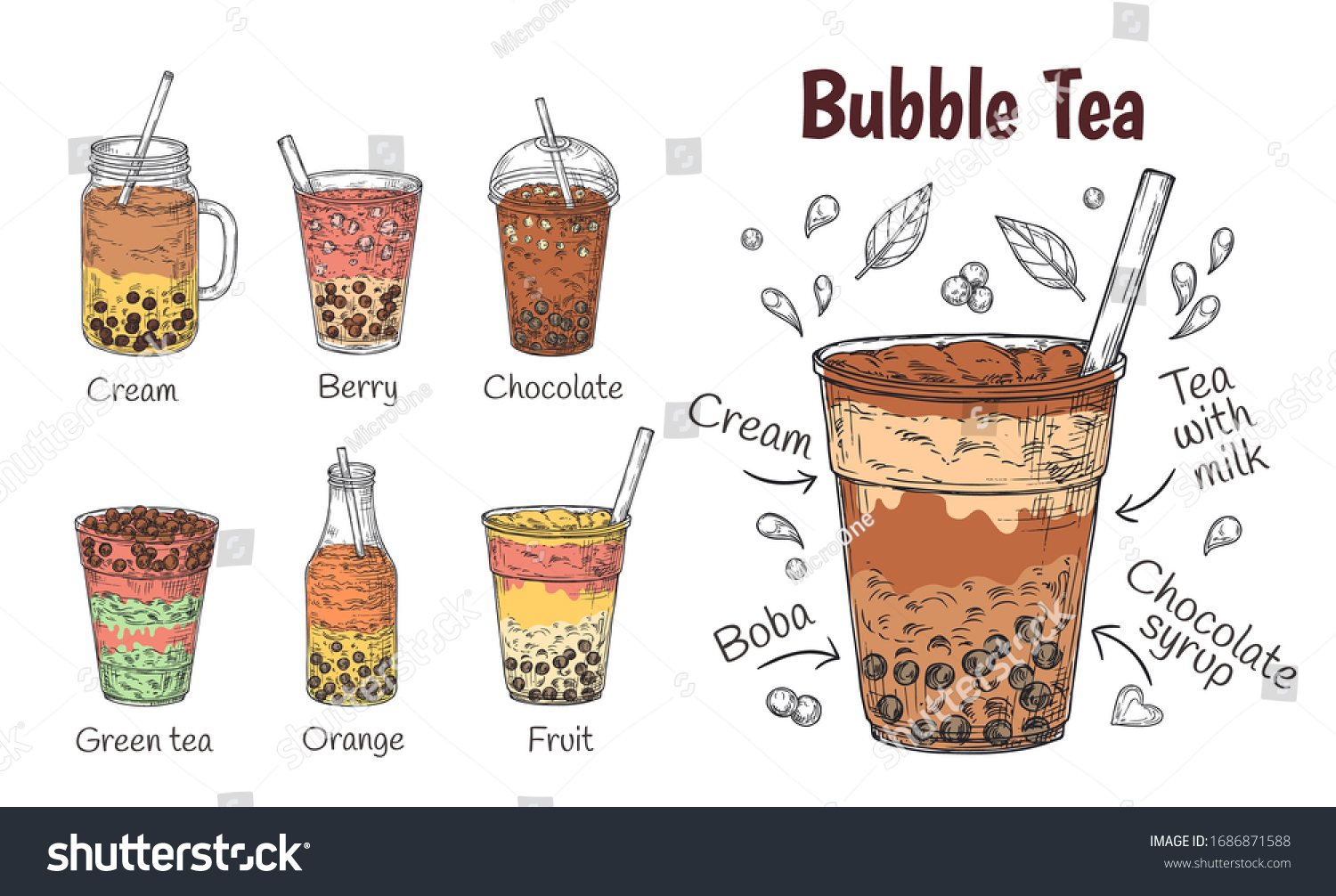 Bubble Tea Drink Yummy Chocolate Menu Stock Vector Royalty Free