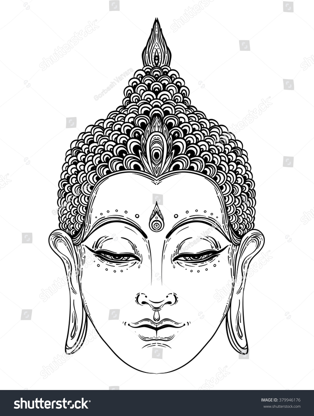 Buddha Face Isolated On White Esoteric Stock Vector 379946176