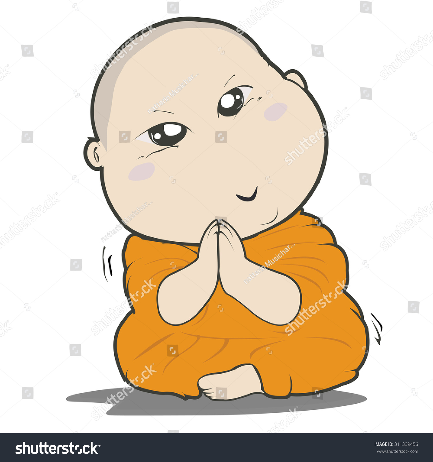 Buddhist Monk Character Cartoon Design Vector Illustration Stock Vector