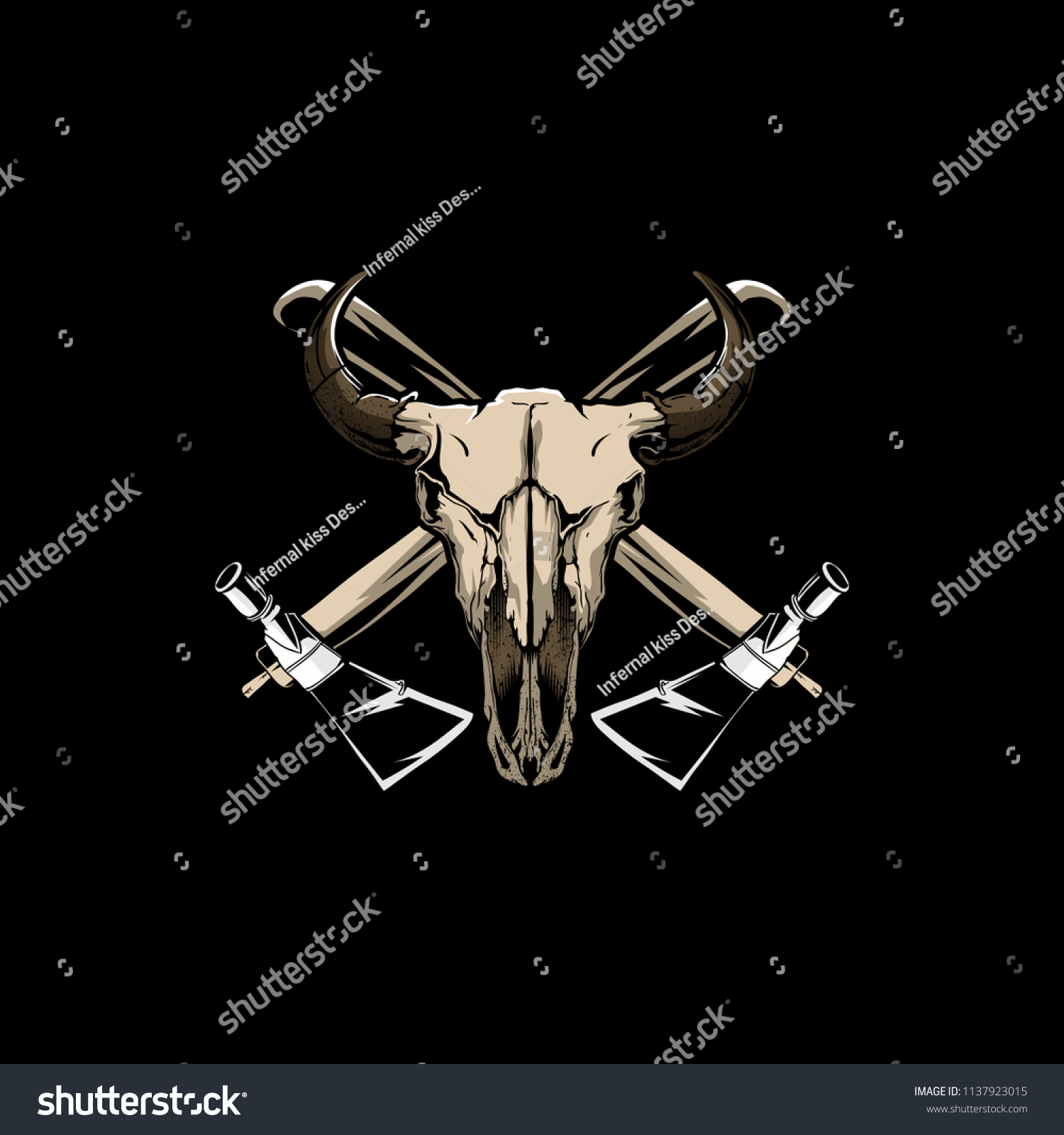 Buffalo Skull Head Cross Axe Vector Stock Vector Royalty Free