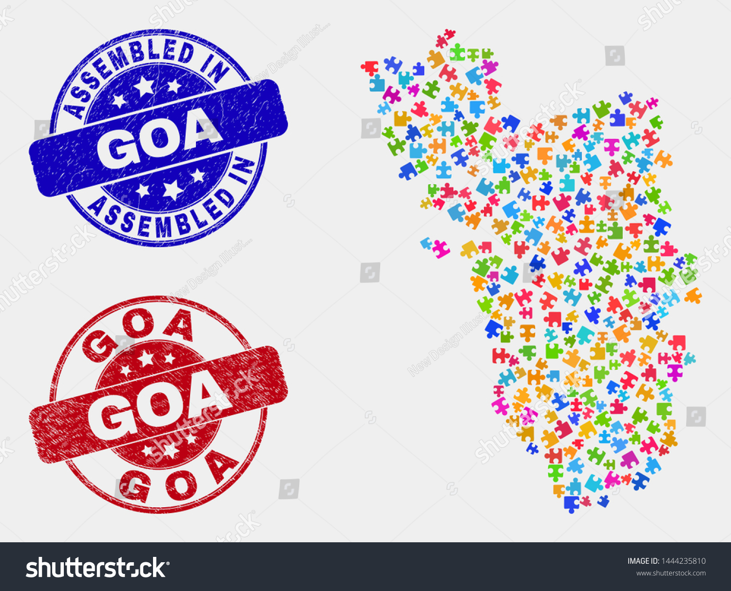 Bundle Goa State Map Blue Assembled Stock Vector Royalty Free 1444235810