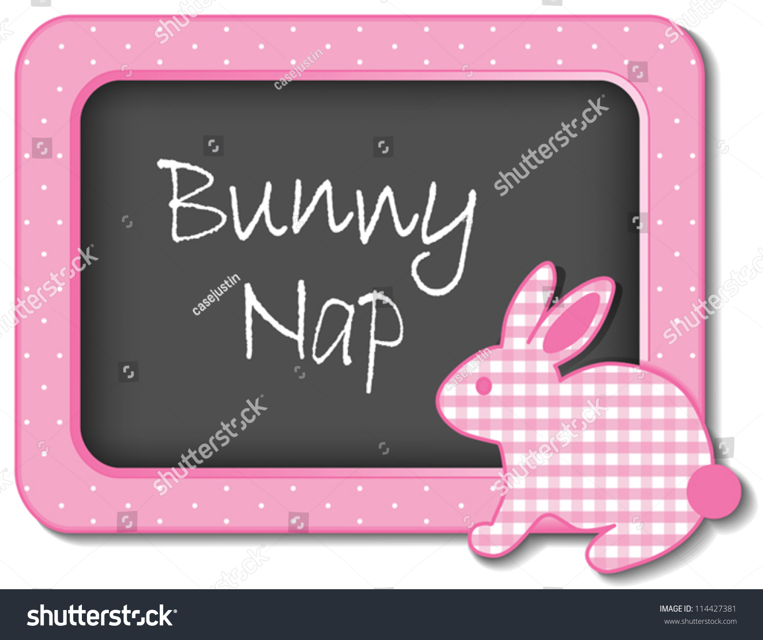 stock vector bunny nap chalkboard nursery frame blackboard baby rabbit in pastel pink gingham and polka dots 114427381