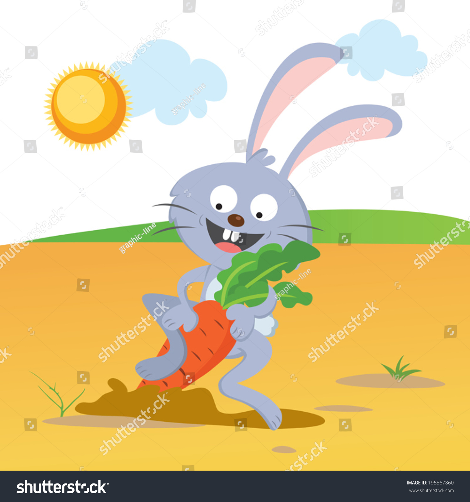 Bunny Pulling Carrot Vector Illustration Of A Rabbit Pulling Carrot From The Ground