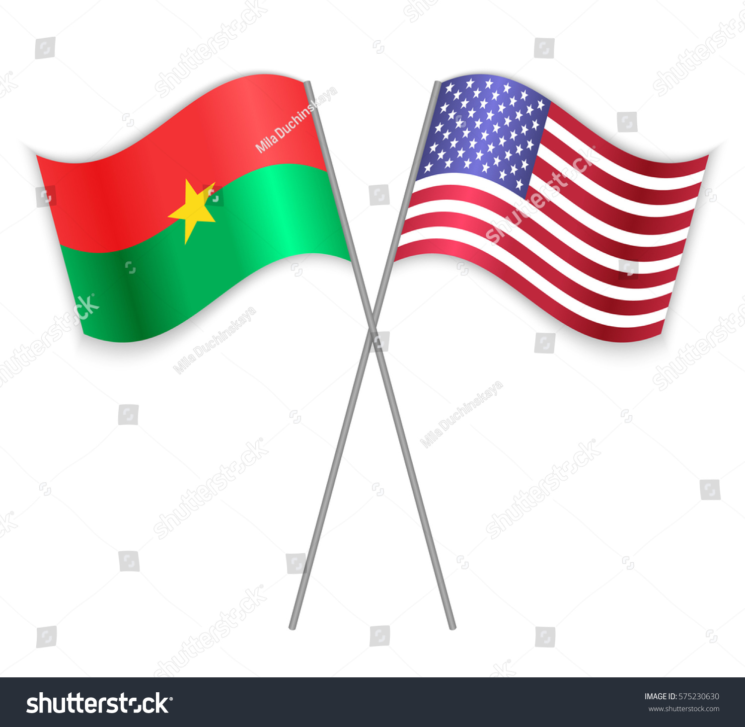 Burkinabe American Crossed Flags Burkina Faso Stock Vector Royalty