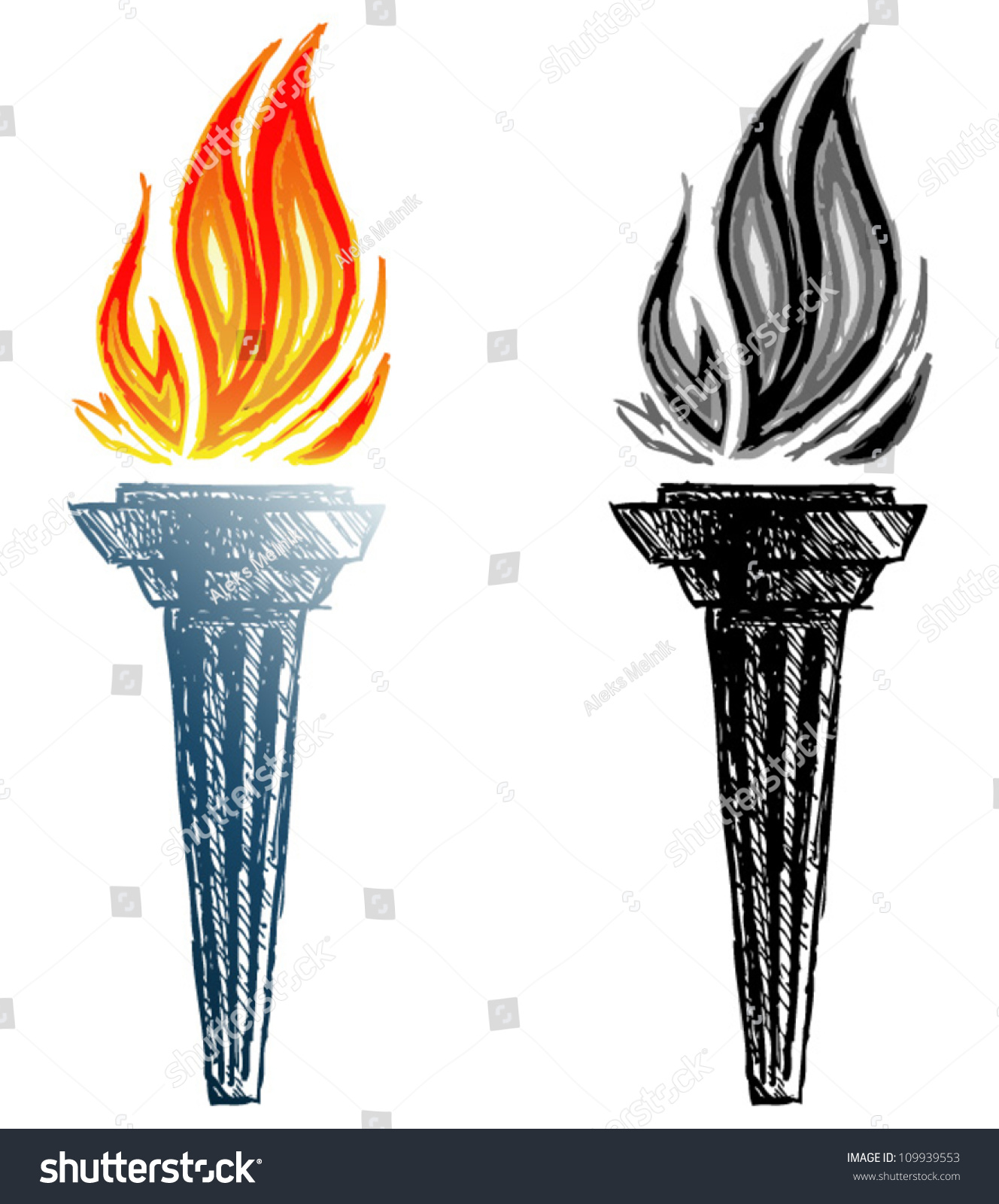 Burning Torch Sketch Stock Vector 109939553 Shutterstock