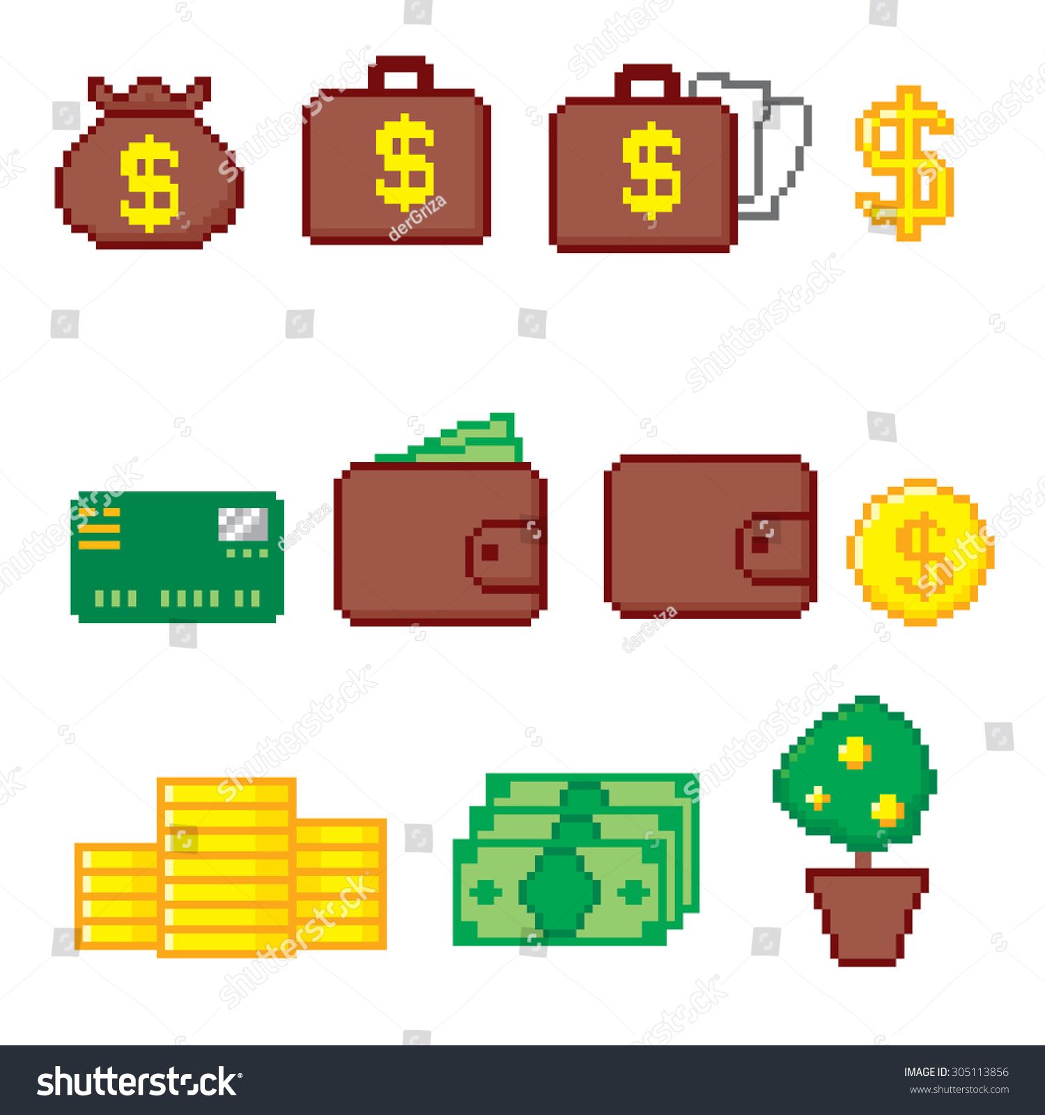 Business and finance icon set Pixel art Old school computer graphic style Business and finance icon set Pixel art Old school computer graphic style
