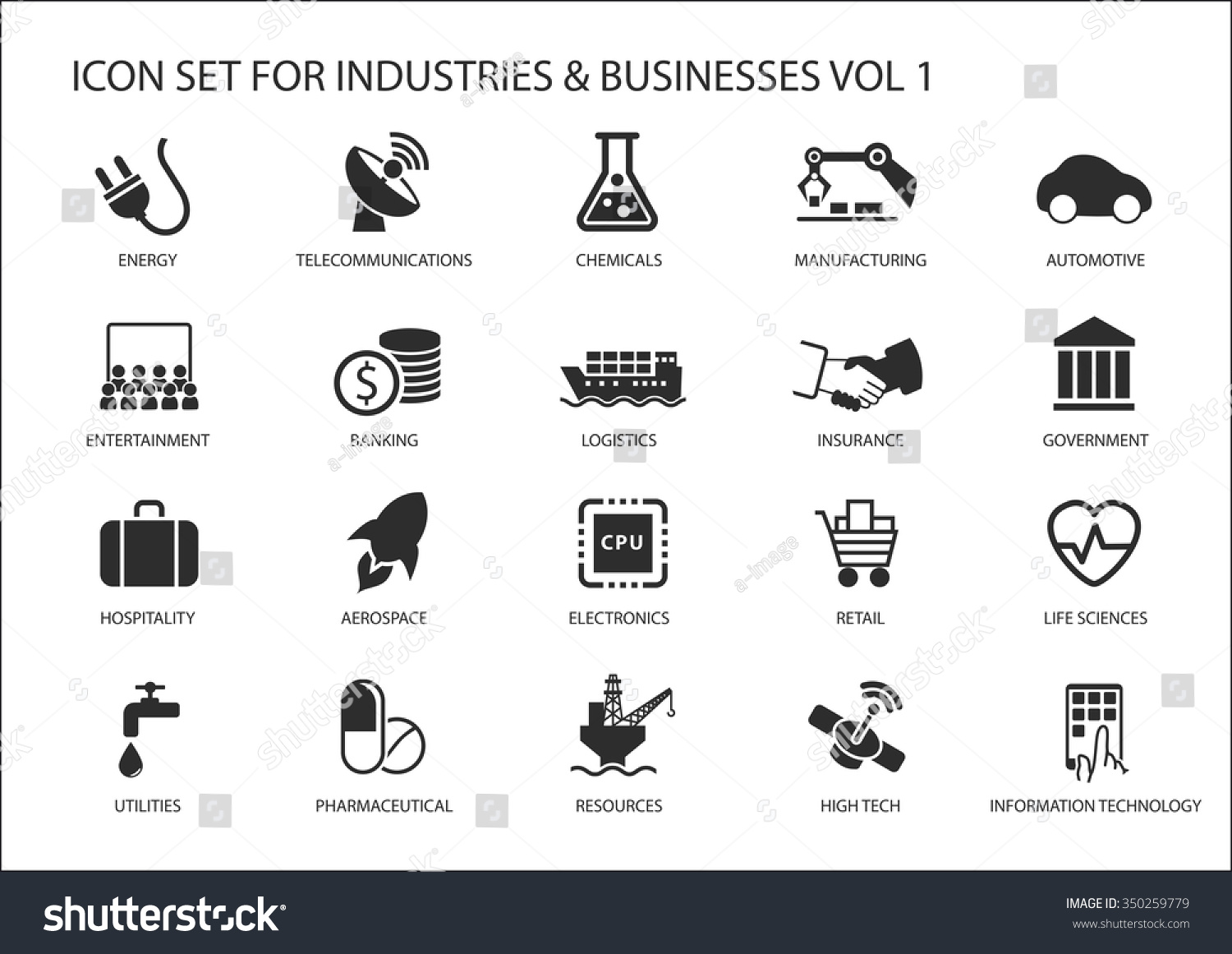 Business Icons And Symbols Of Various Industries / Business Sectors