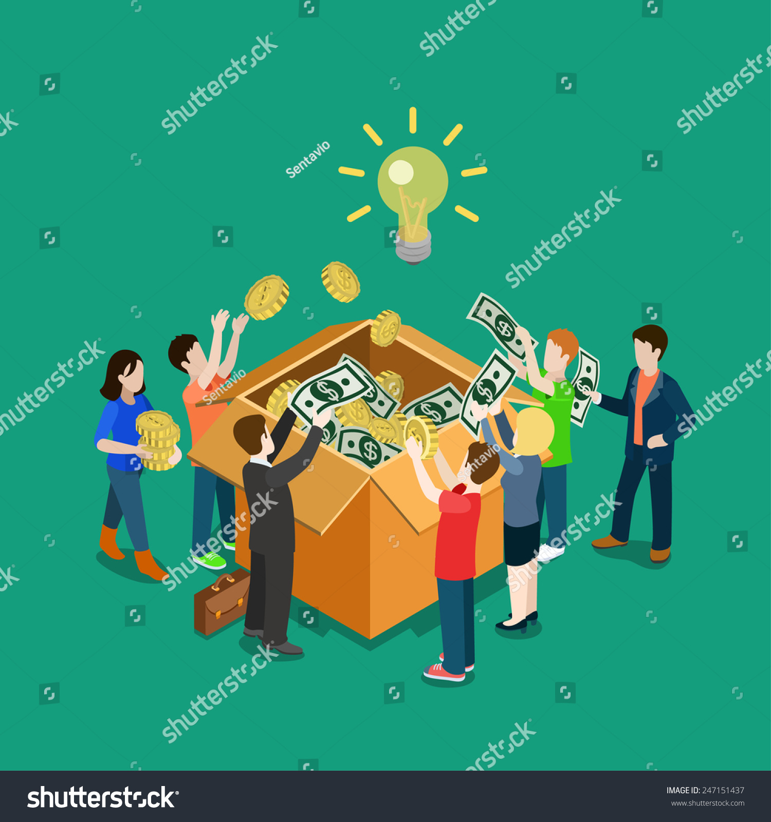 Business Idea Crowdfunding Volunteer Concept Flat Stock Vector