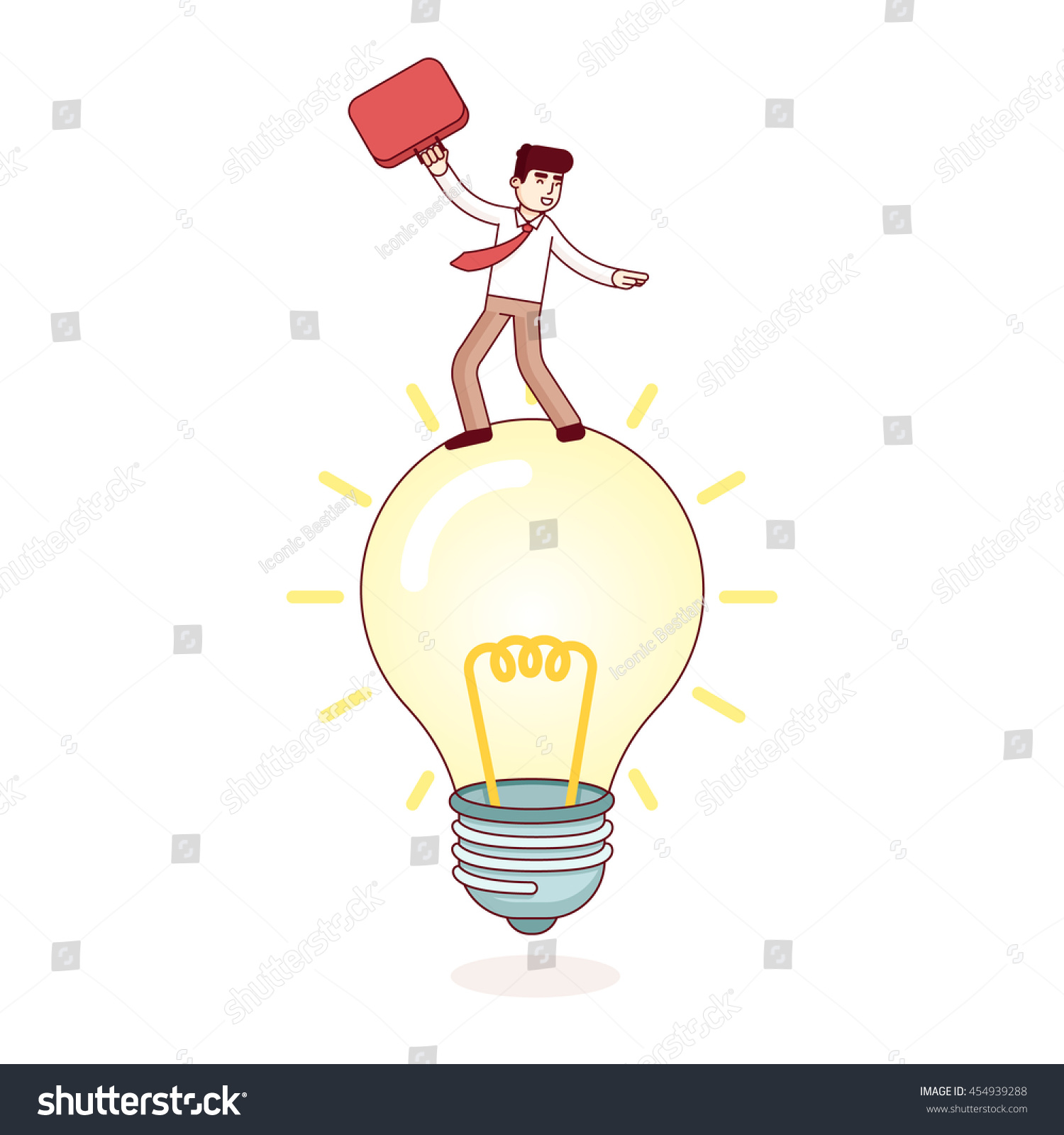 Business Man Riding Bright Idea Lamp Stock Vector Royalty Free