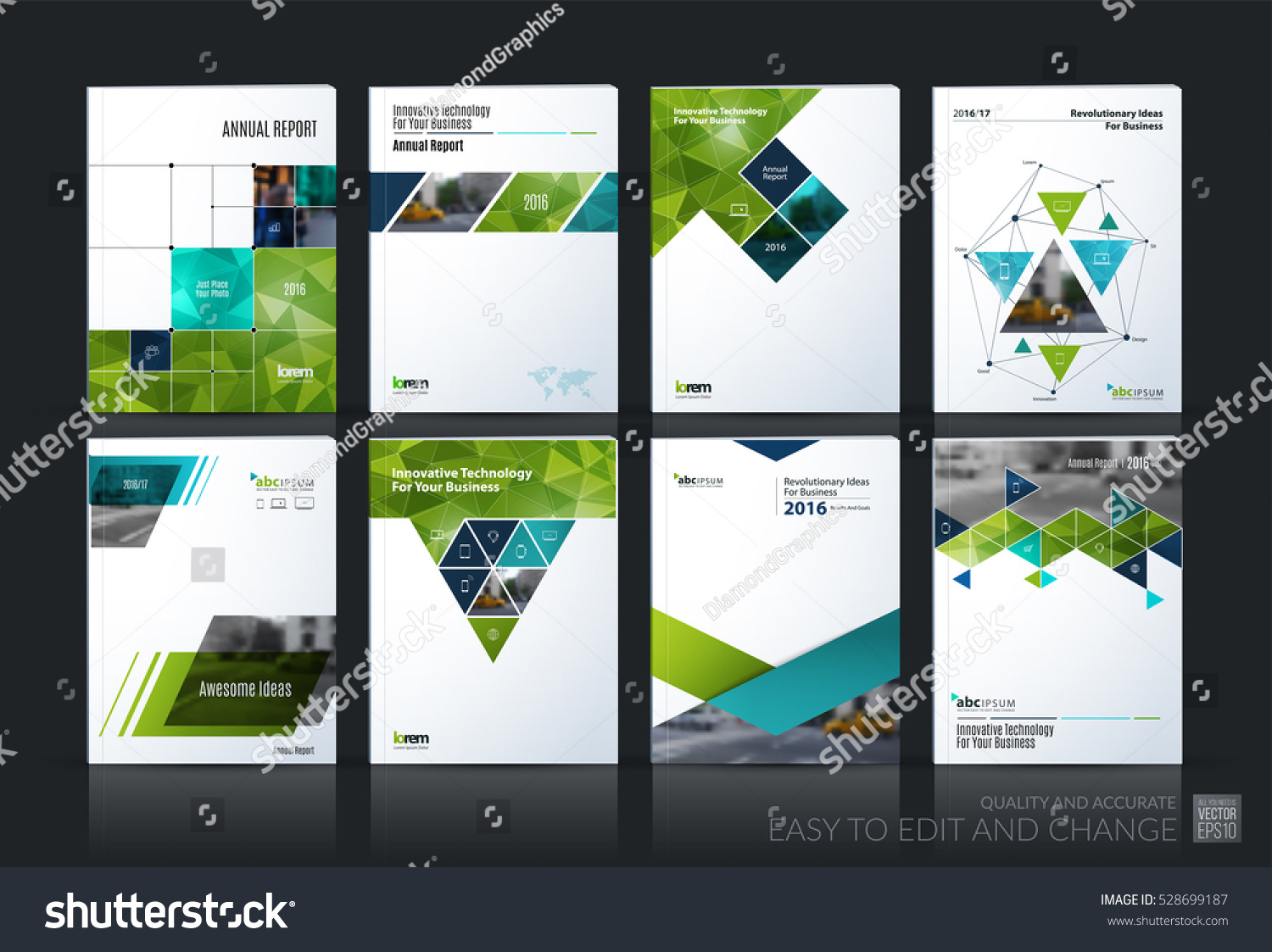 Business vector set Brochure template layout cover design annual report magazine flyer in A4 with green geometric shapes squares triangles arrows for IT business building Abstract Business vector set Brochure template layout cover design annual report magazine flyer in A4 with green geometric shapes squares triangles arrows for IT business building Abstract