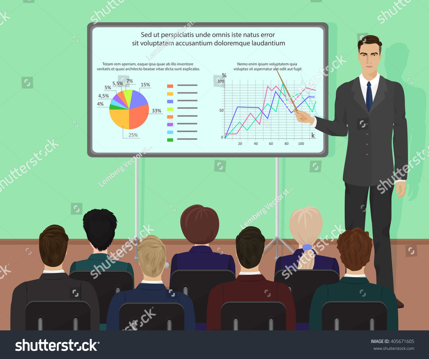 Businessman Expert Giving Presentation Seminar Training Stock Vector