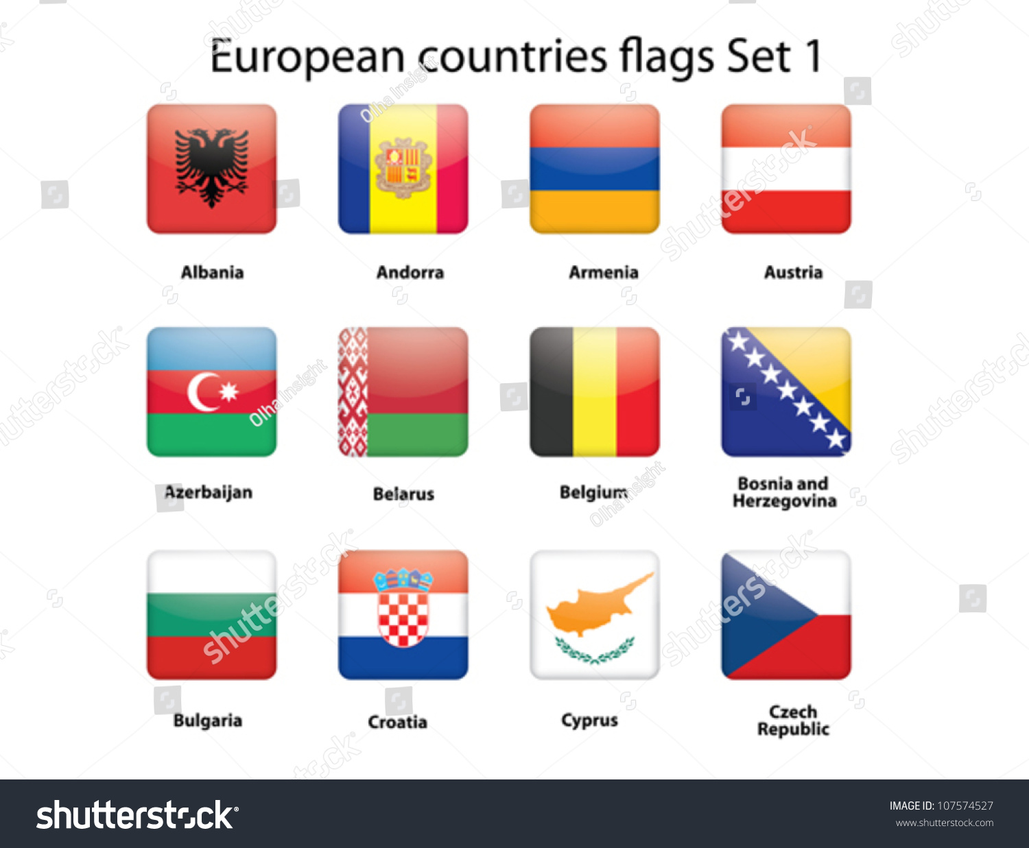 Buttons European Countries Flags Set 1 Stock Vector Royalty Free