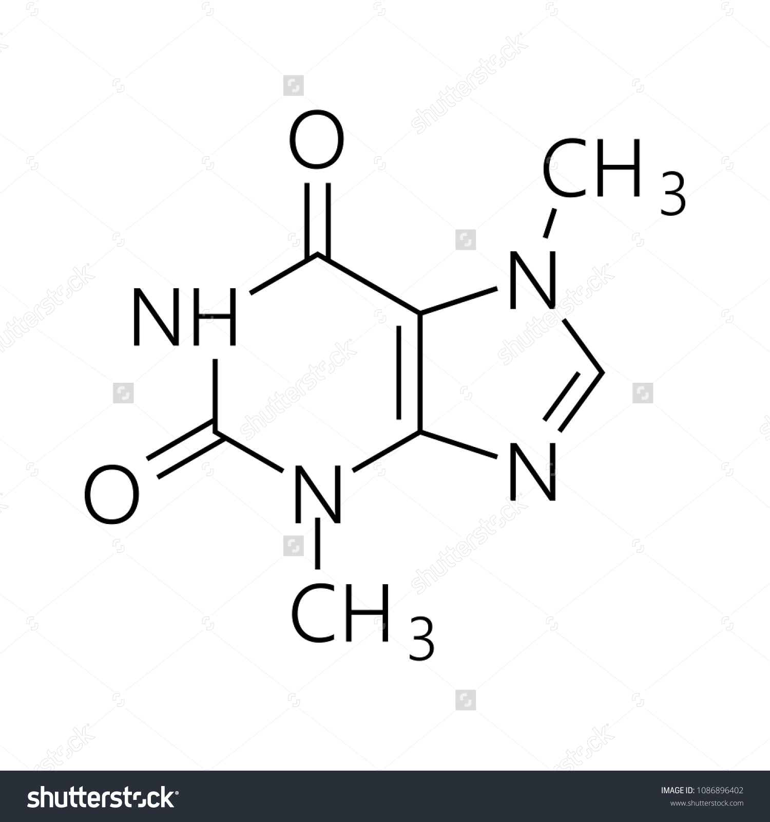 Caffeine Molecule Simple Chemical Skeletal Formula Stock Vector