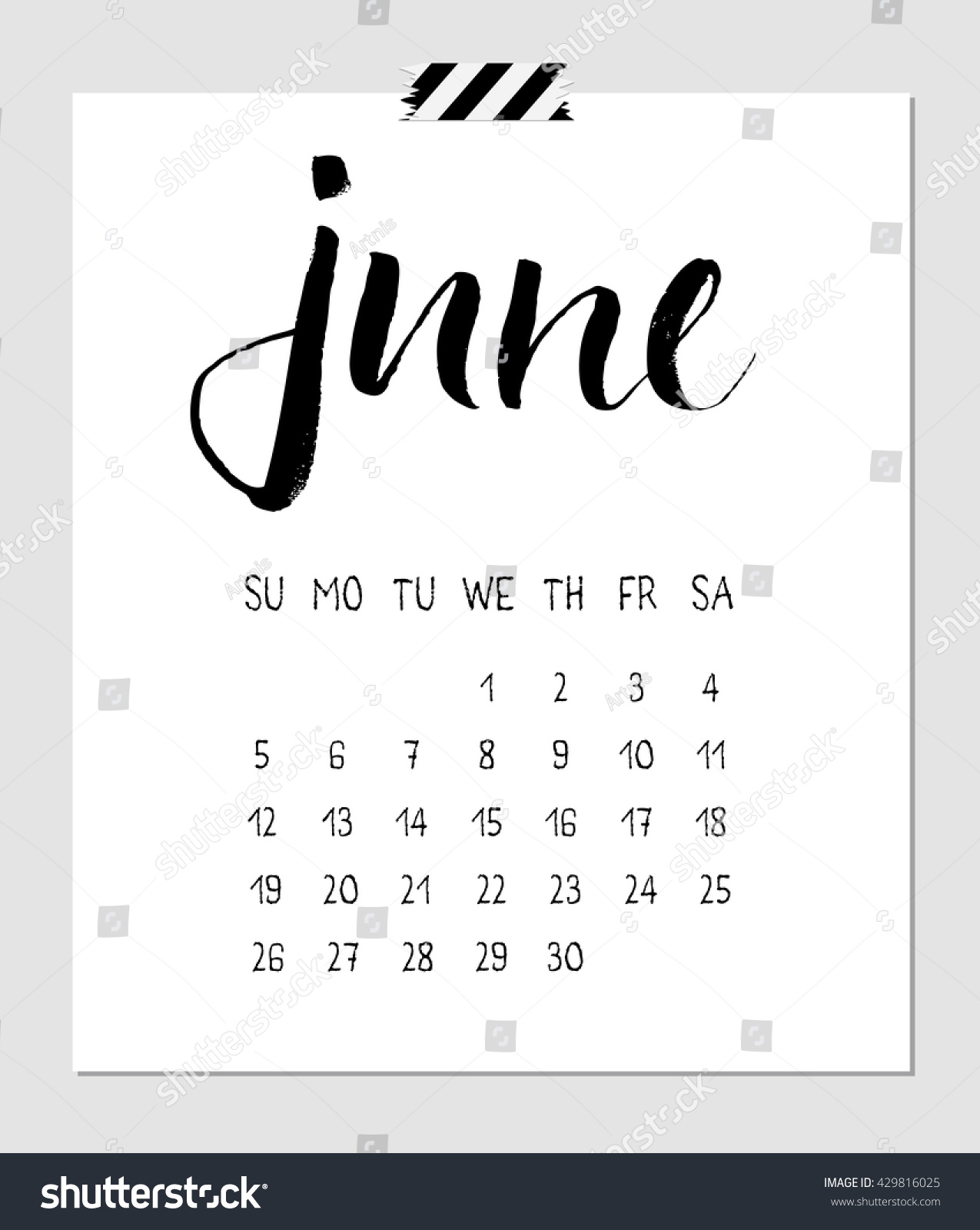 Calendar June 2016 Calligraphy Brush Lettering Stock Vector (2018 ... Calendar June 2016 Calligraphy Brush Lettering Stock Vector (2018 ...