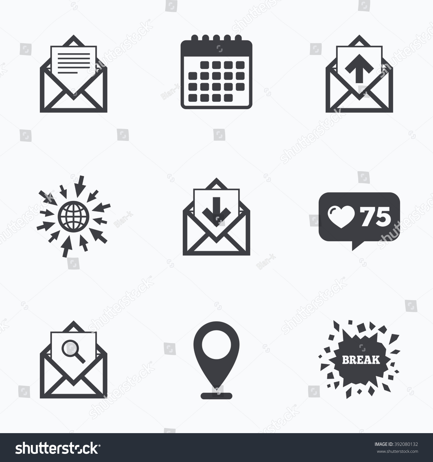 Calendar, like counter and go to web icons. Mail envelope icons. Find message Document Letter Counter Document Letter Counter Calendar, like counter and go to web icons. Mail envelope icons. Find message