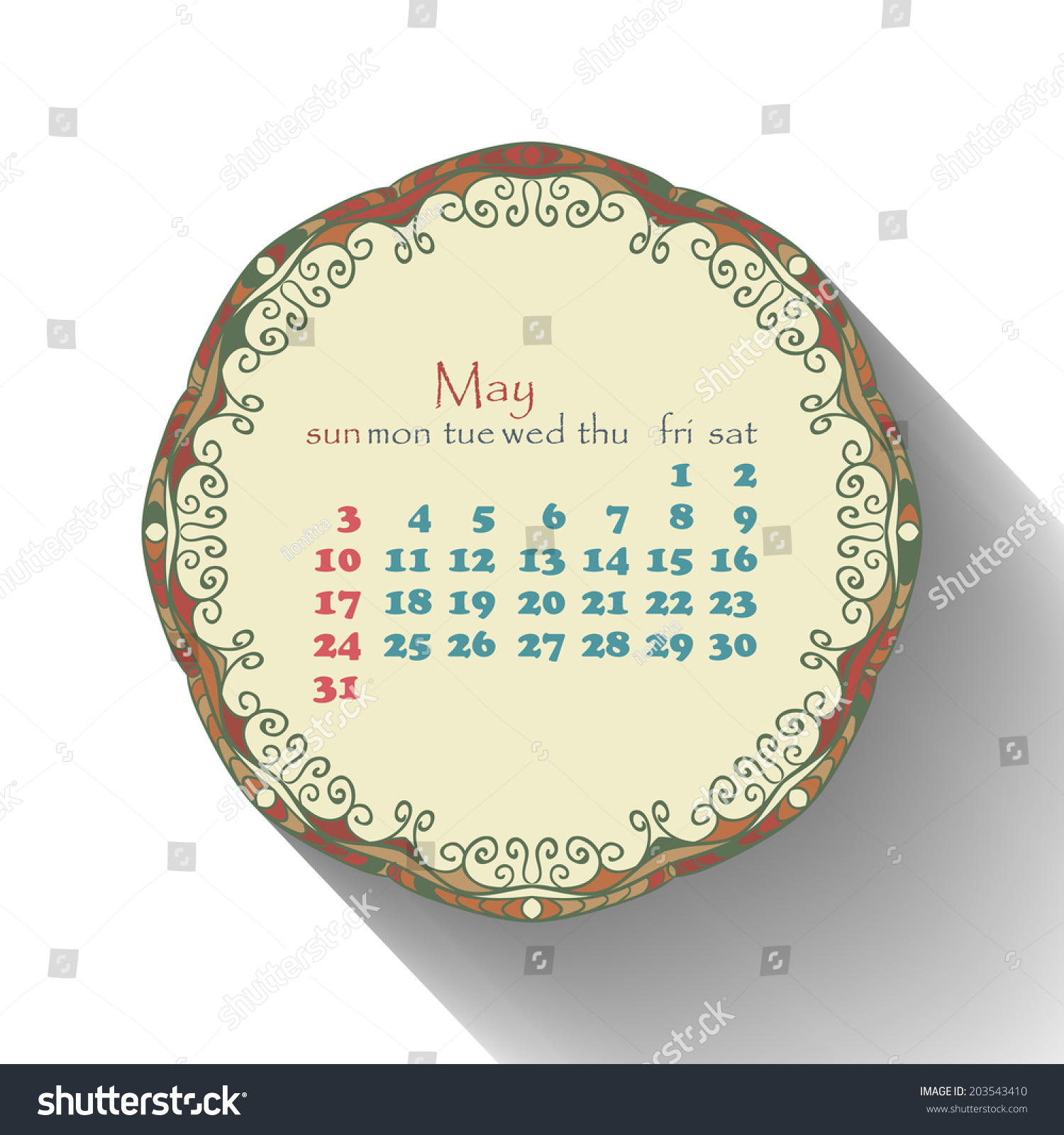 Calendar Month Of May 2015 In English. Arabic, Ethnic Style. Stock