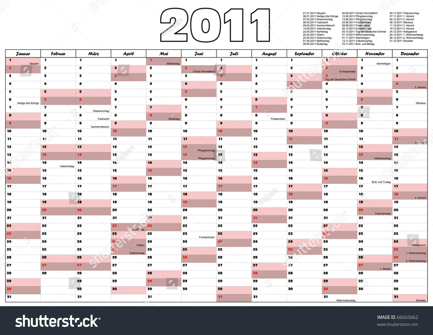 Calendar With Official German Holidays (Raster Version Also Available