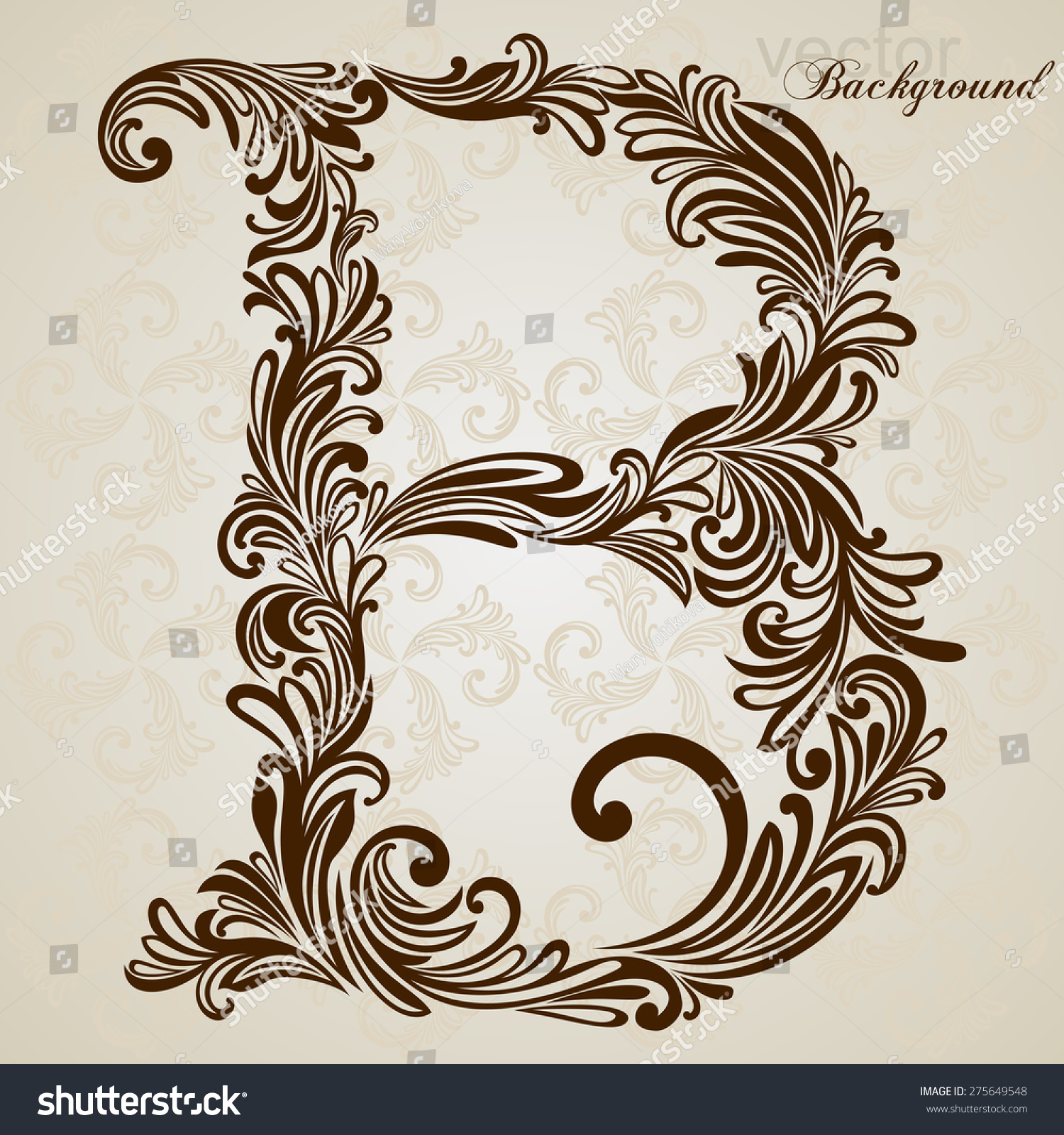 Calligraphic Font. Vintage Initials Letter B. Vector Design Background ...