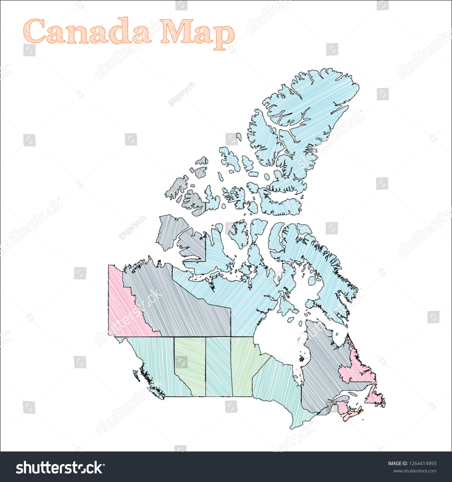 Canada Handdrawn Map Colourful Sketchy Country Stock Vector Royalty