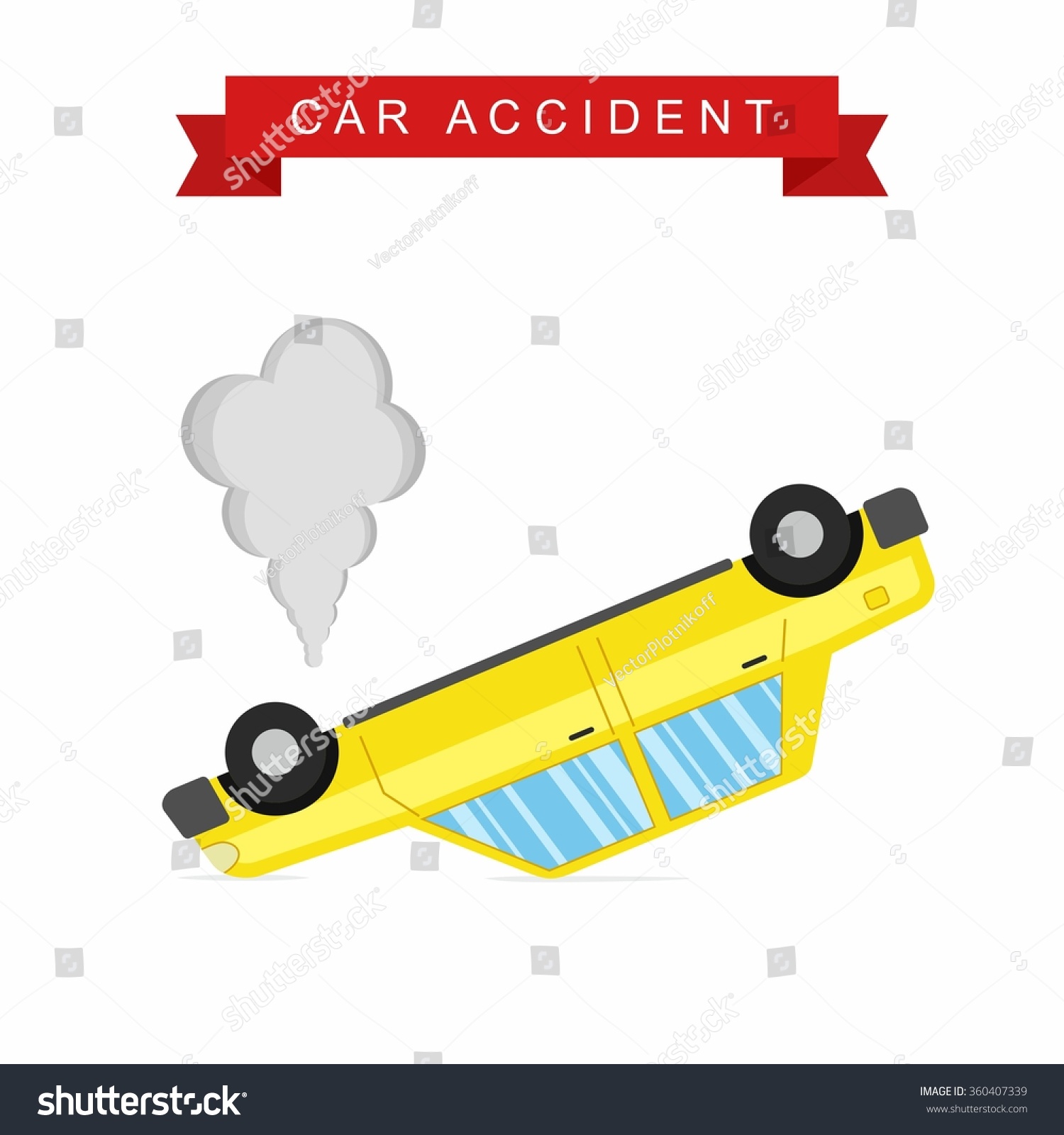 Car Crash And Accident On White Background, UpsideDown Auto. Stock