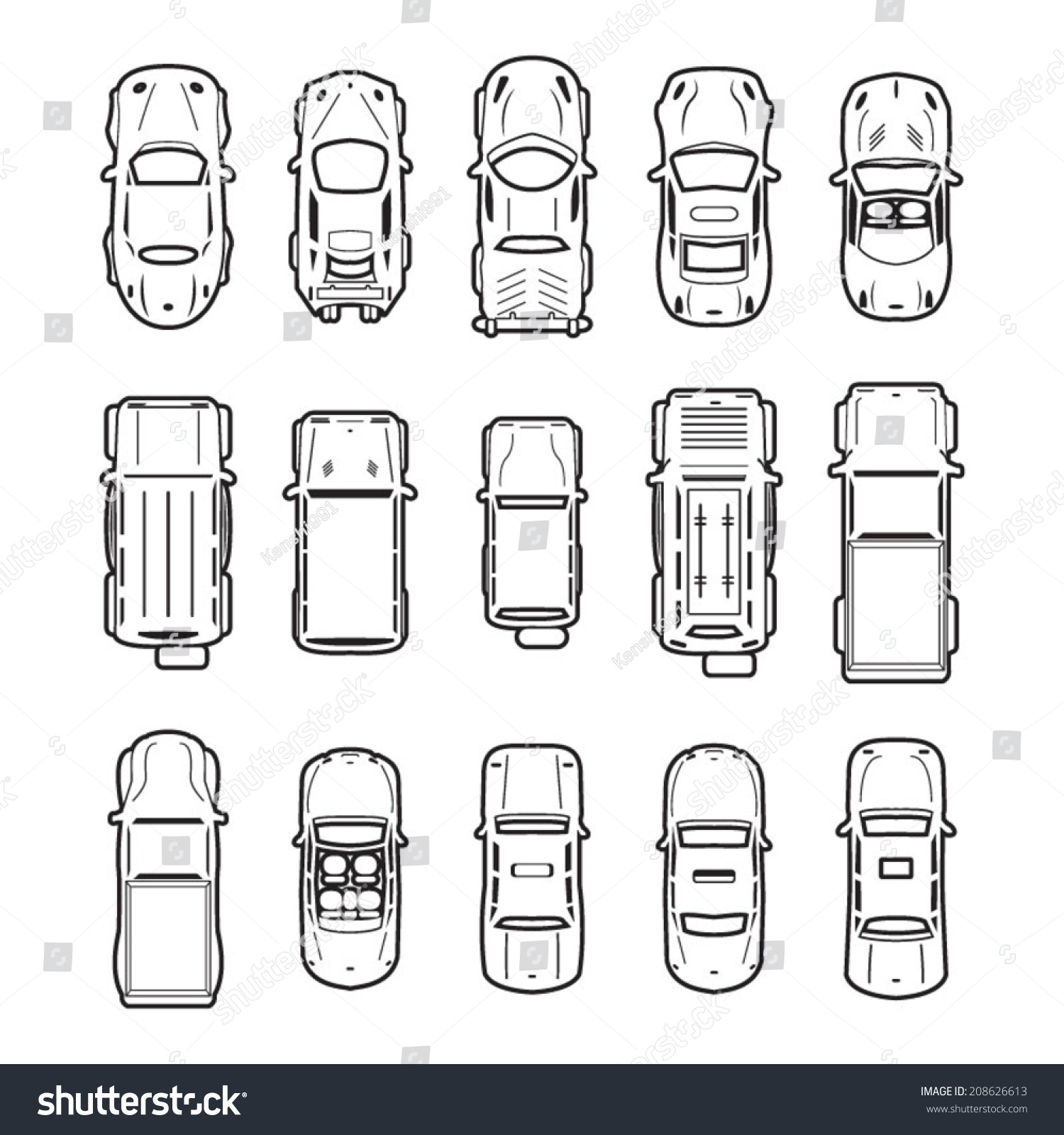 Car Icons Top View Stock Vector 208626613 - Shutterstock