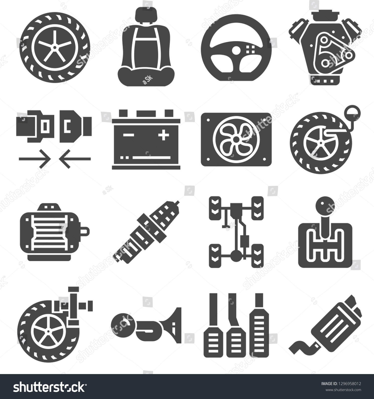 Car Parts Icons Set On White Stock Vector Royalty Free