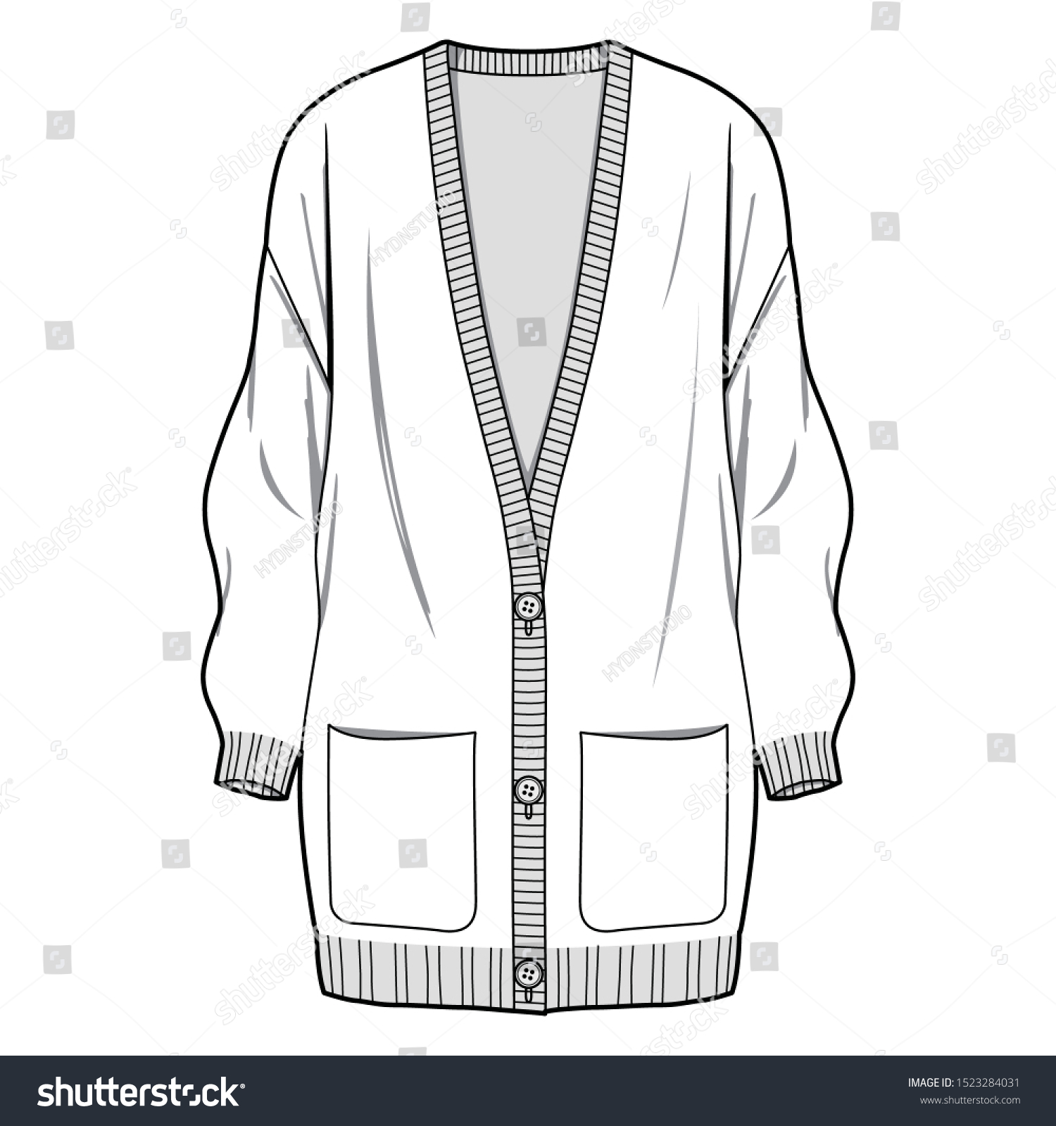 Cardigan Fashion Flat Sketch Template Shutterstock