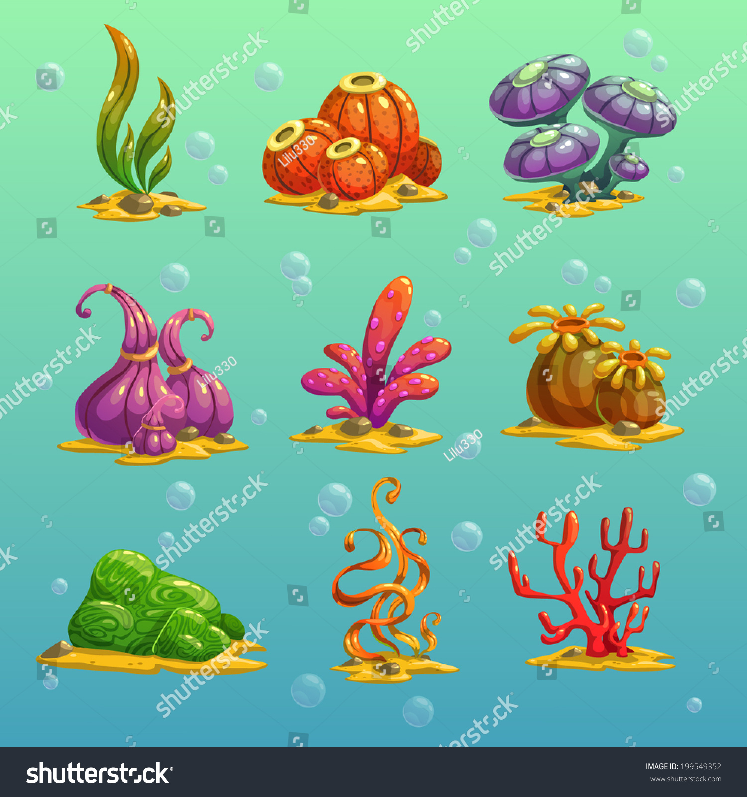 Cartoon Algae Vector Set - 199549352 : Shutterstock