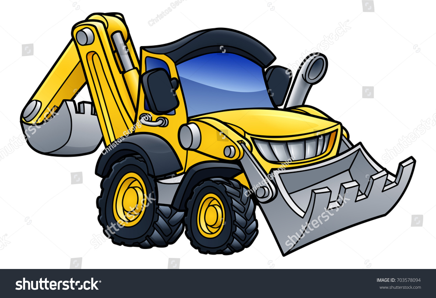 Cartoon Bulldozer Digger Construction Vehicle Illustration Stock Vector