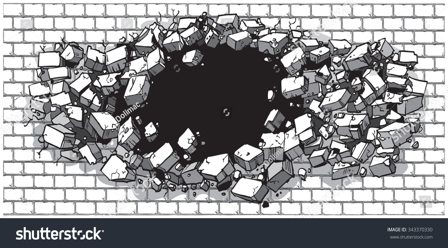Cartoon Clip Art Illustration Of A Hole In A Wide Brick Or Cinder Block