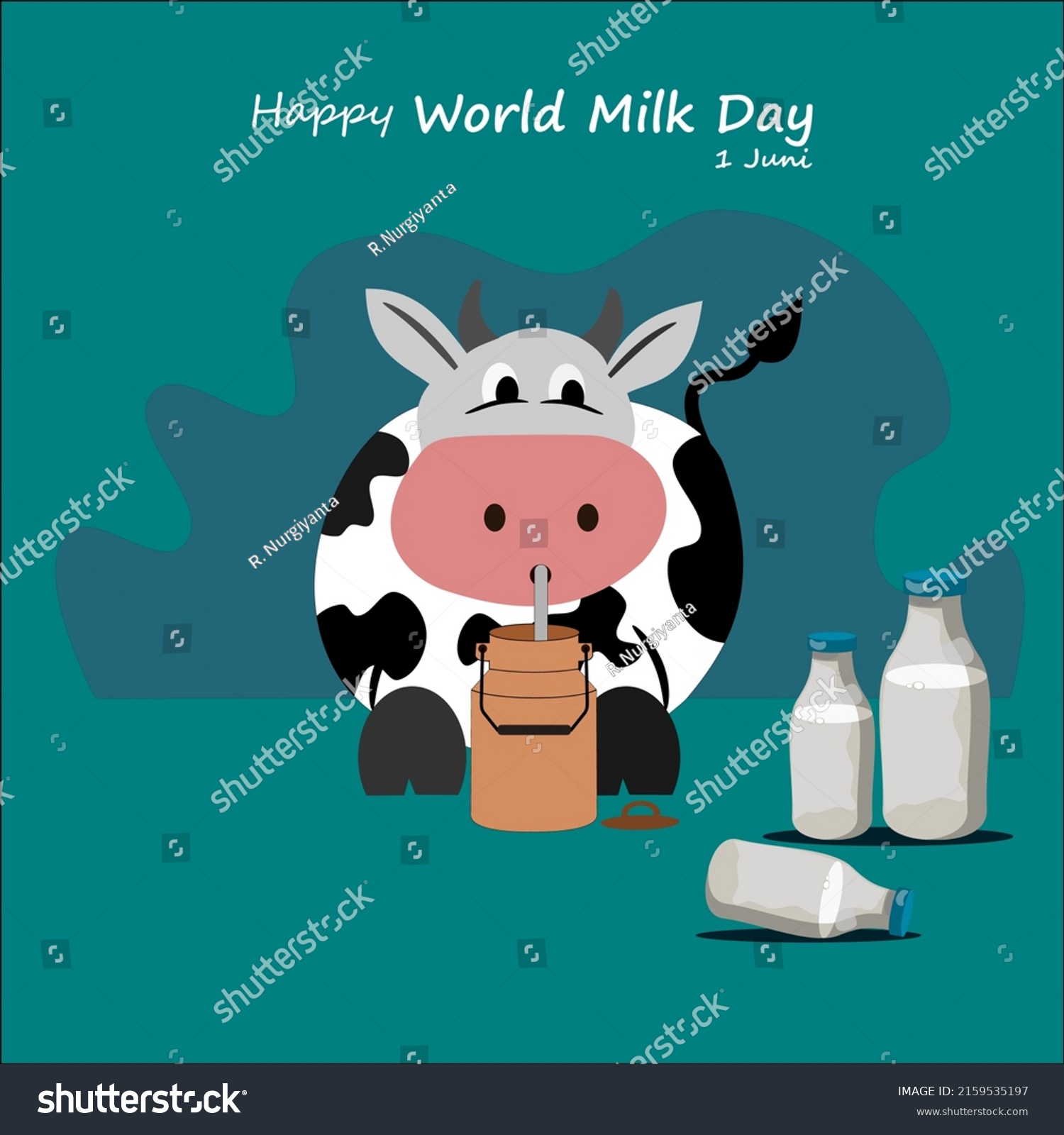 Cartoon Cow Drinking Milk Milk Bucket Stock Vector Royalty Free