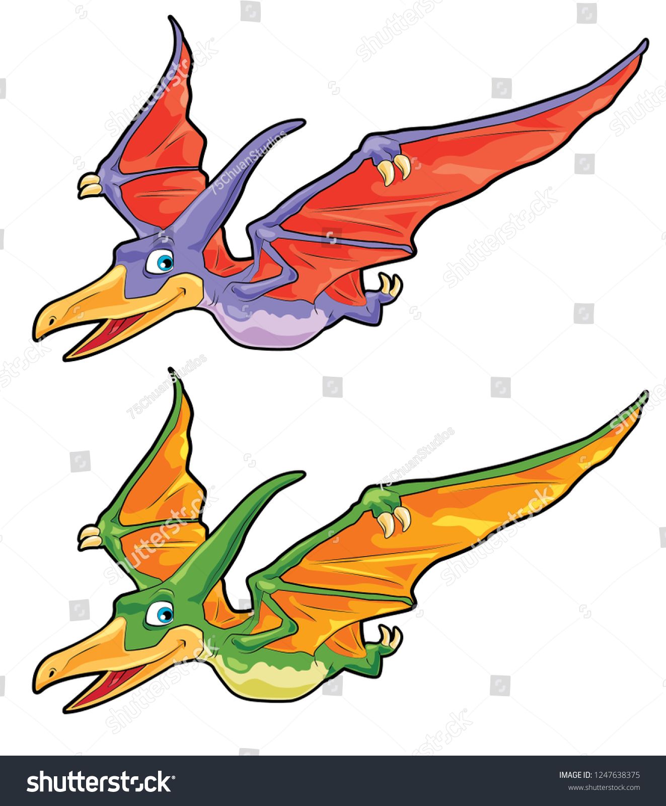 Cartoon Dinosaur Pteranodon Flying Color Stock Vector Royalty Free